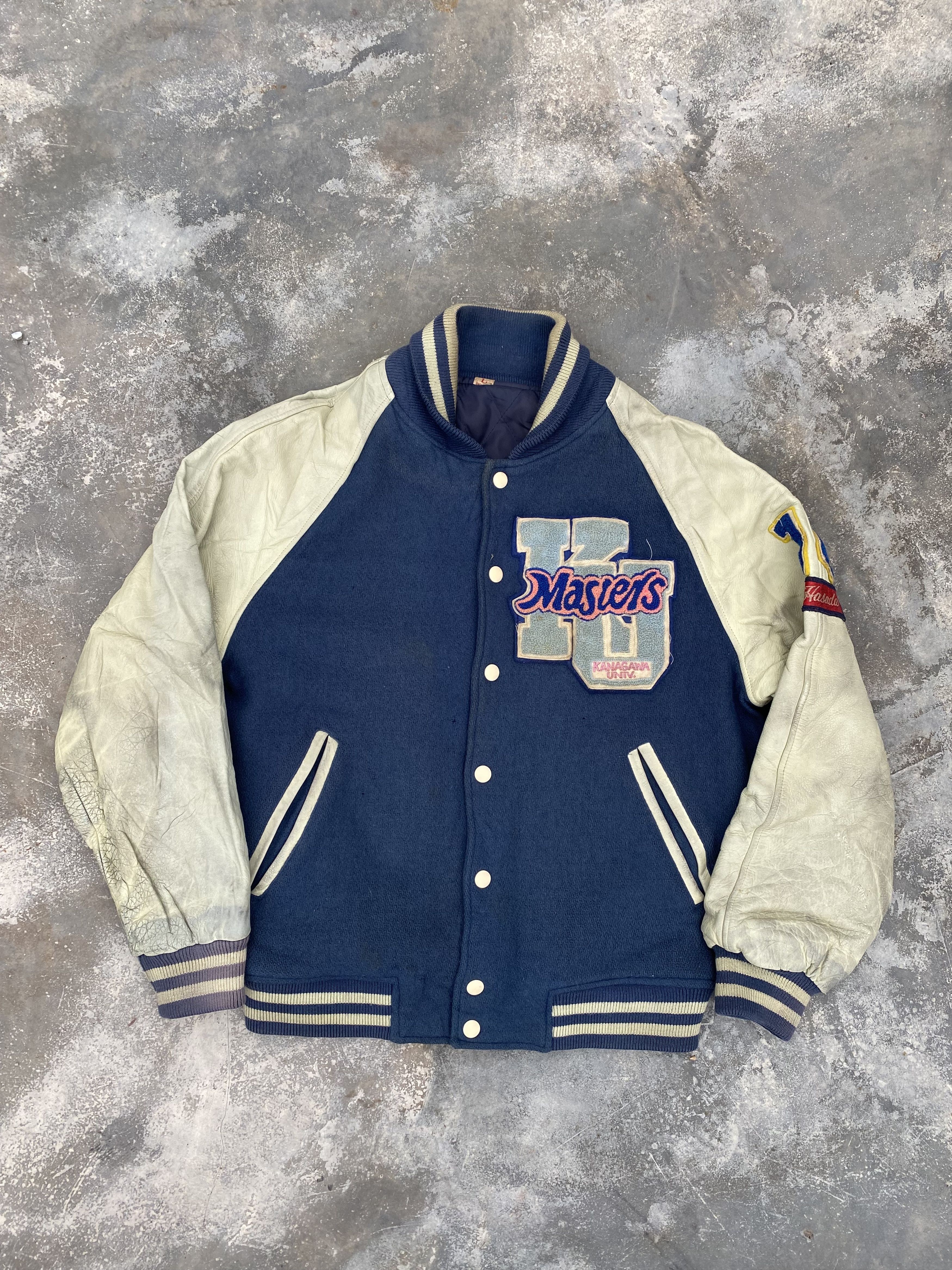 Japanese Brand Distressed Kanagawa University sleeve leather varsity Size US L / EU 52-54 / 3 - 2 Thumbnail