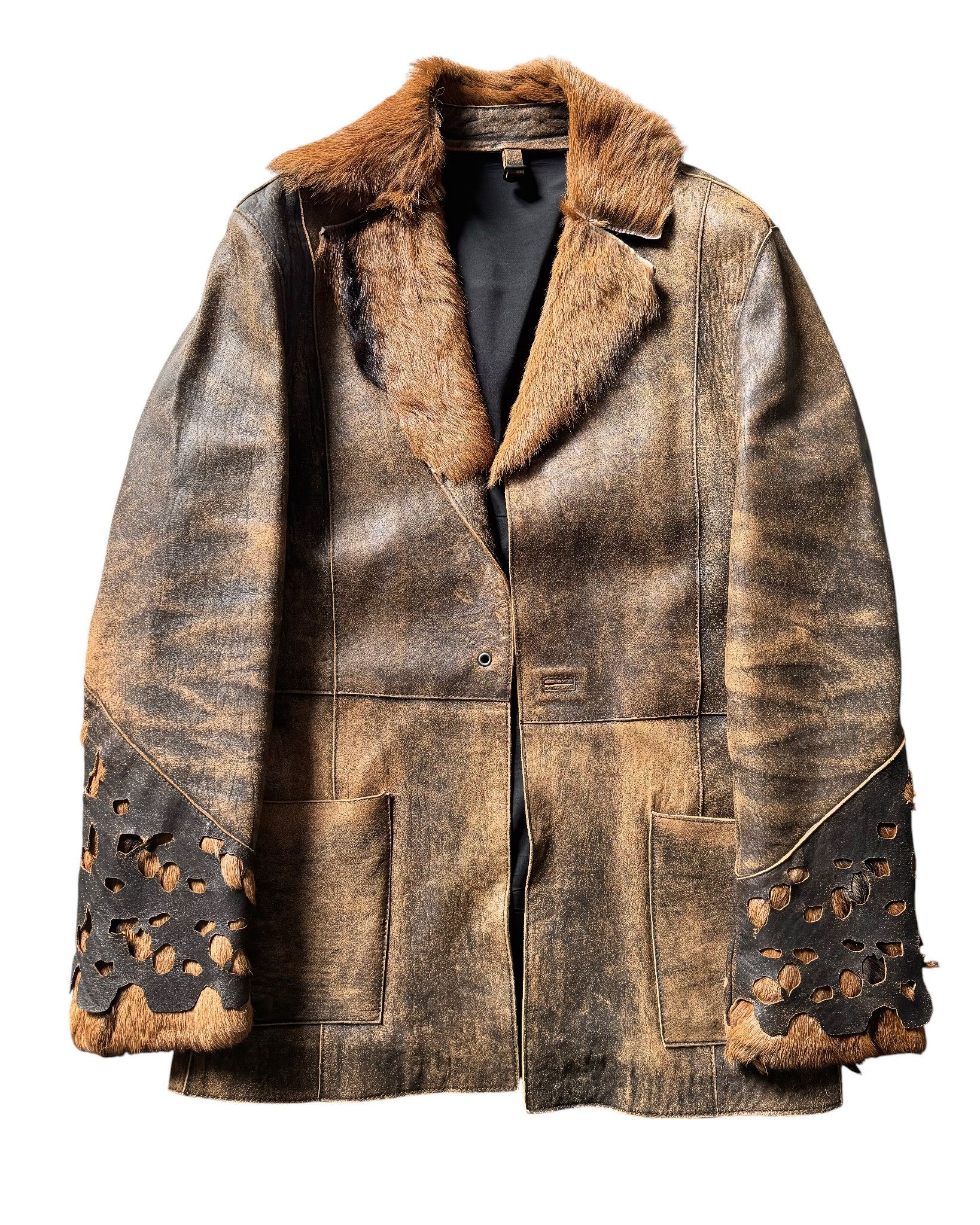 Just Cavalli BEAVER FUR COLLAR LION TOOTH CLOSURE LEATHER COAT Size US M / EU 48-50 / 2 - 1 Thumbnail