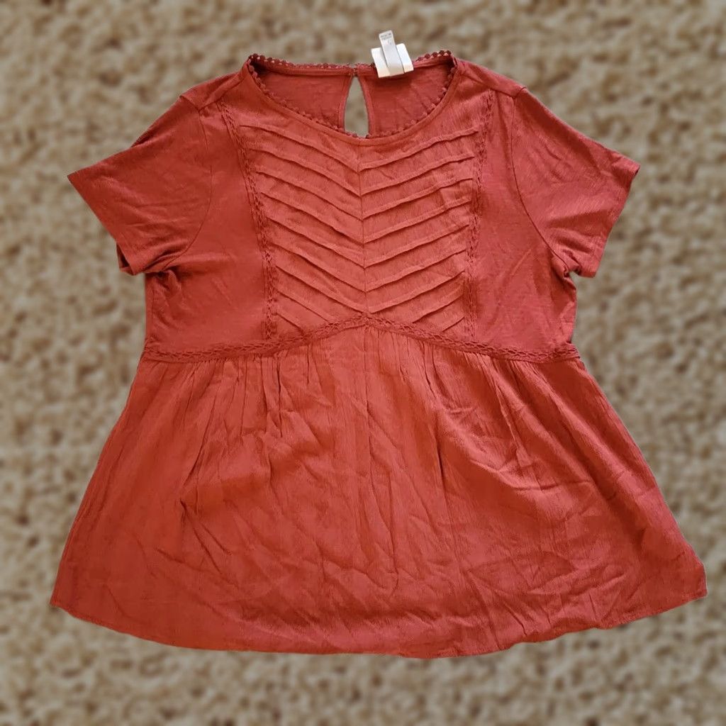 Vintage Knox Rose Top Shirt Medium Orange Short Sleeve Peplum Keyhole Everyday Casual Shirt Womens Size M / US 6-8 / IT 42-44 - 1 Thumbnail