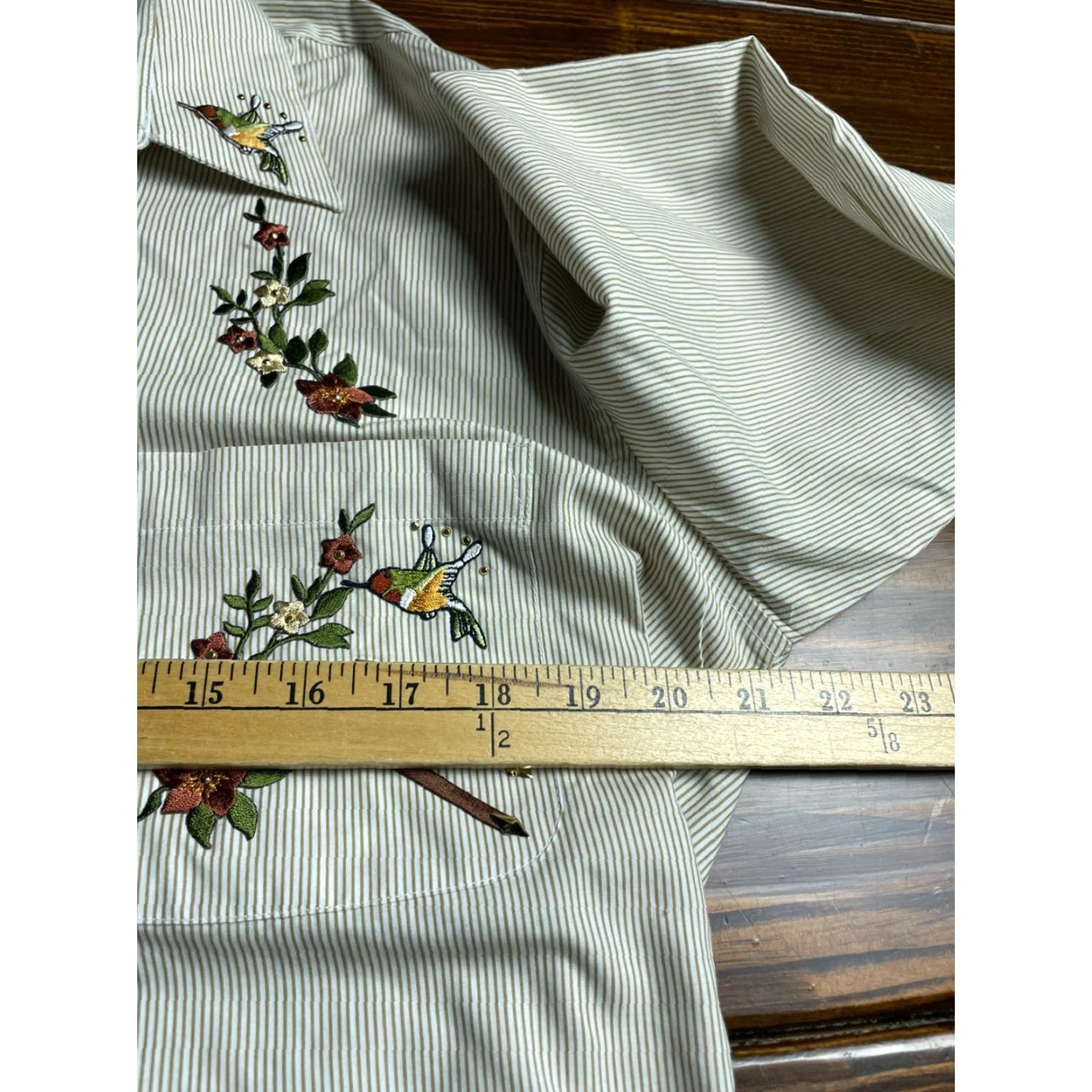 Vintage Las Olas Shirt Womens Small Cream Brown Striped Floral Embroidered Humming Bird Size S / US 4 / IT 40 - 6 Thumbnail