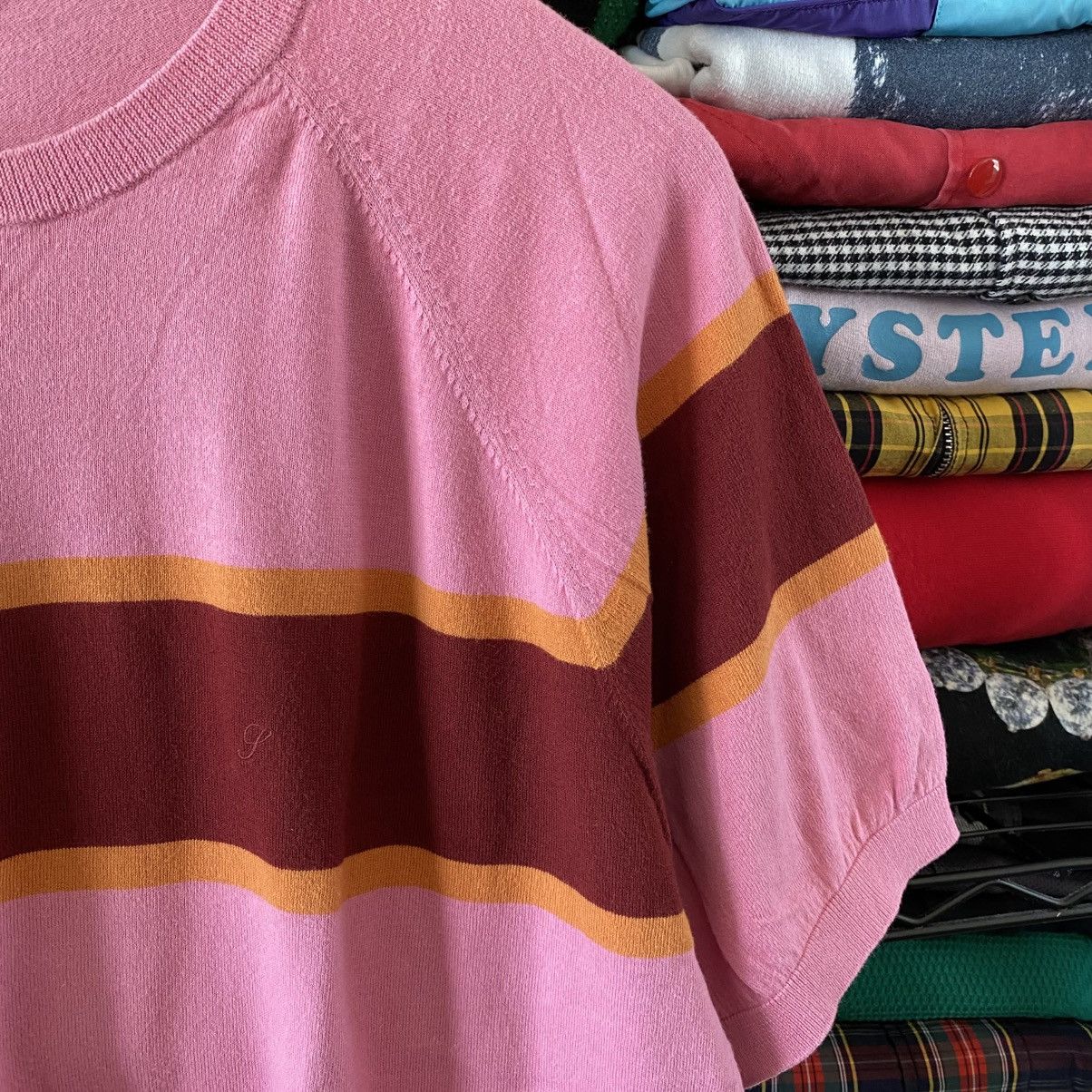 Supreme Supreme Knit Stripe Raglan Top Pink 2017 X-Large Sweater Size US XL / EU 56 / 4 - 4 Thumbnail