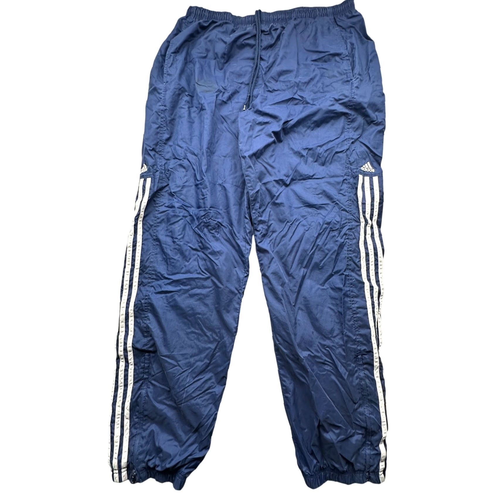 Adidas VINTAGE Adidas Windbreaker Pants Mens Large Blue Lined Ankle Zip Jogger Navy Striped Y2K Sports Wide Zip Pocketed Size US 32 / EU 48 - 2 Thumbnail