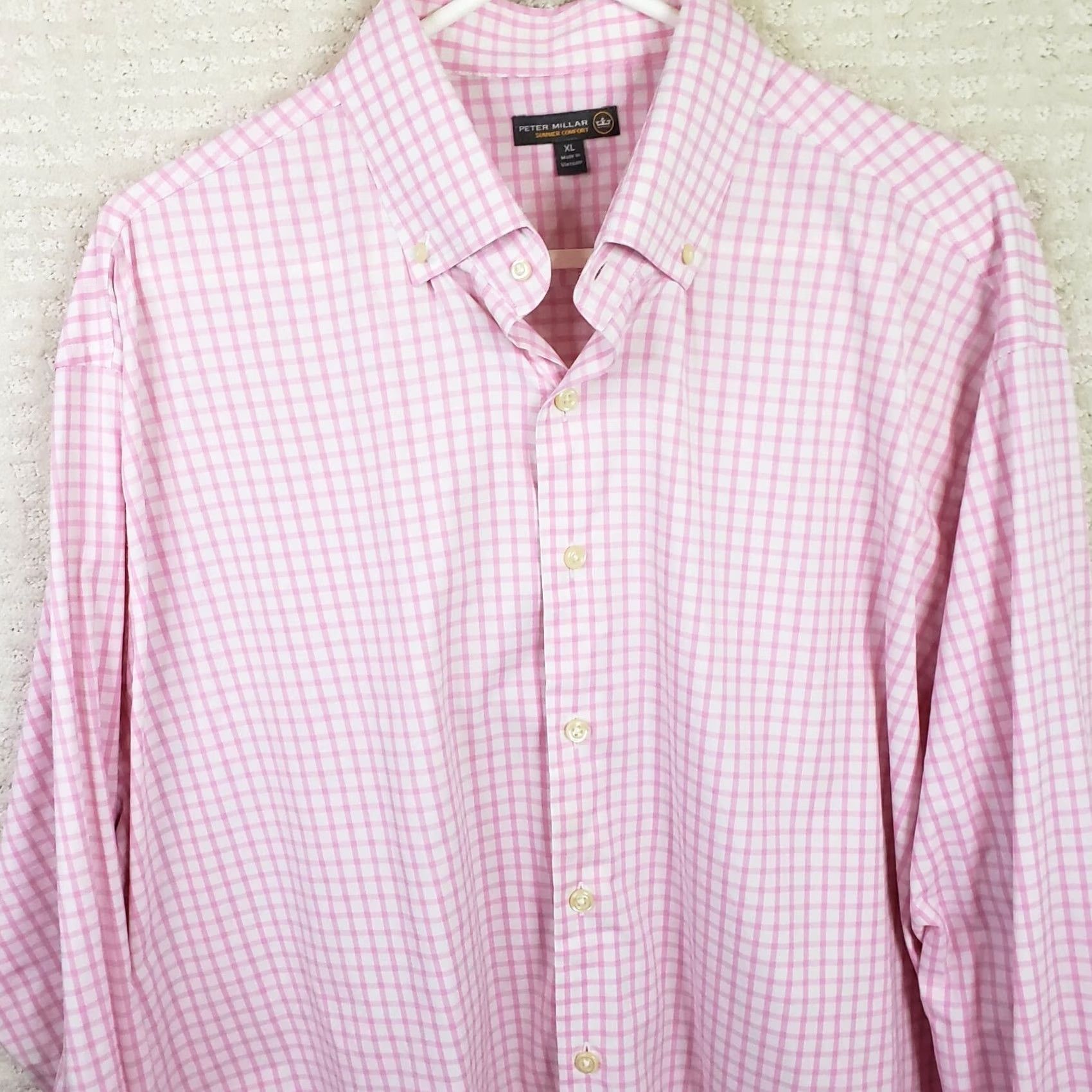 Peter Millar Peter Millar Summer Comfort Pink Check Shirt XL Mens Long Sleeve Button-Up Button-Front Embroidered Belfair Logo Size 46R - 2 Thumbnail