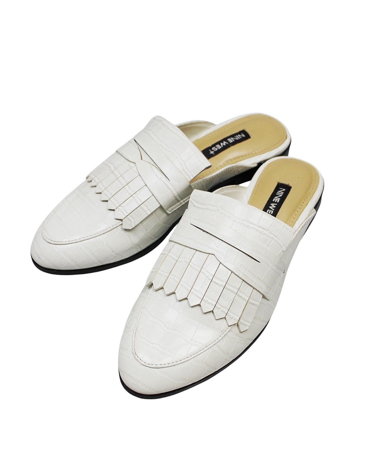 Designer 2010S NINE WEST WHITE CROCO FRINGE MULES Size US 5 / IT 35 - 5 Thumbnail