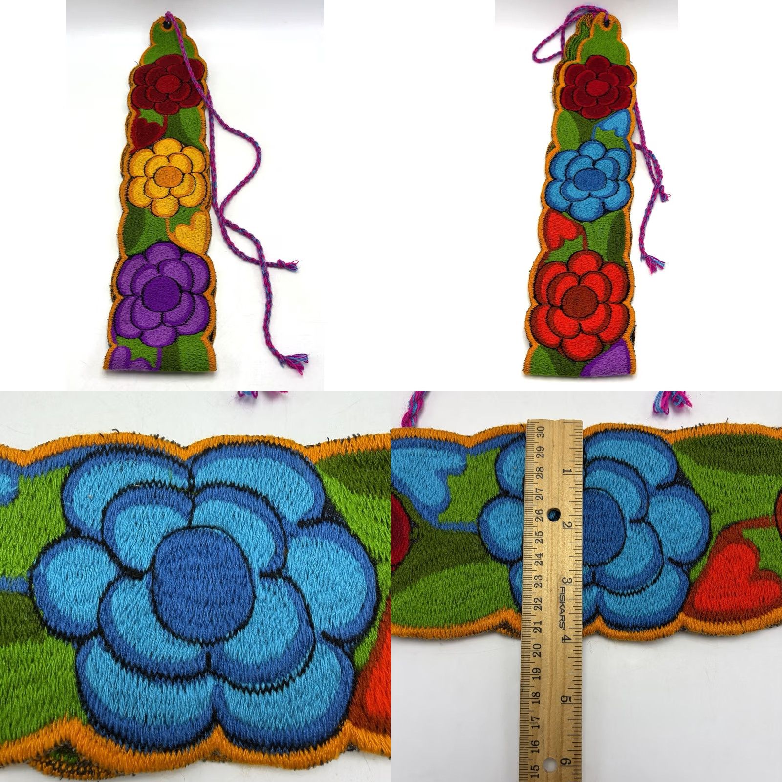 Vintage Handcrafted Mexican Embroidered Sash Belt Wide Adjustable One Size Floral Tie Size ONE SIZE - 8 Thumbnail