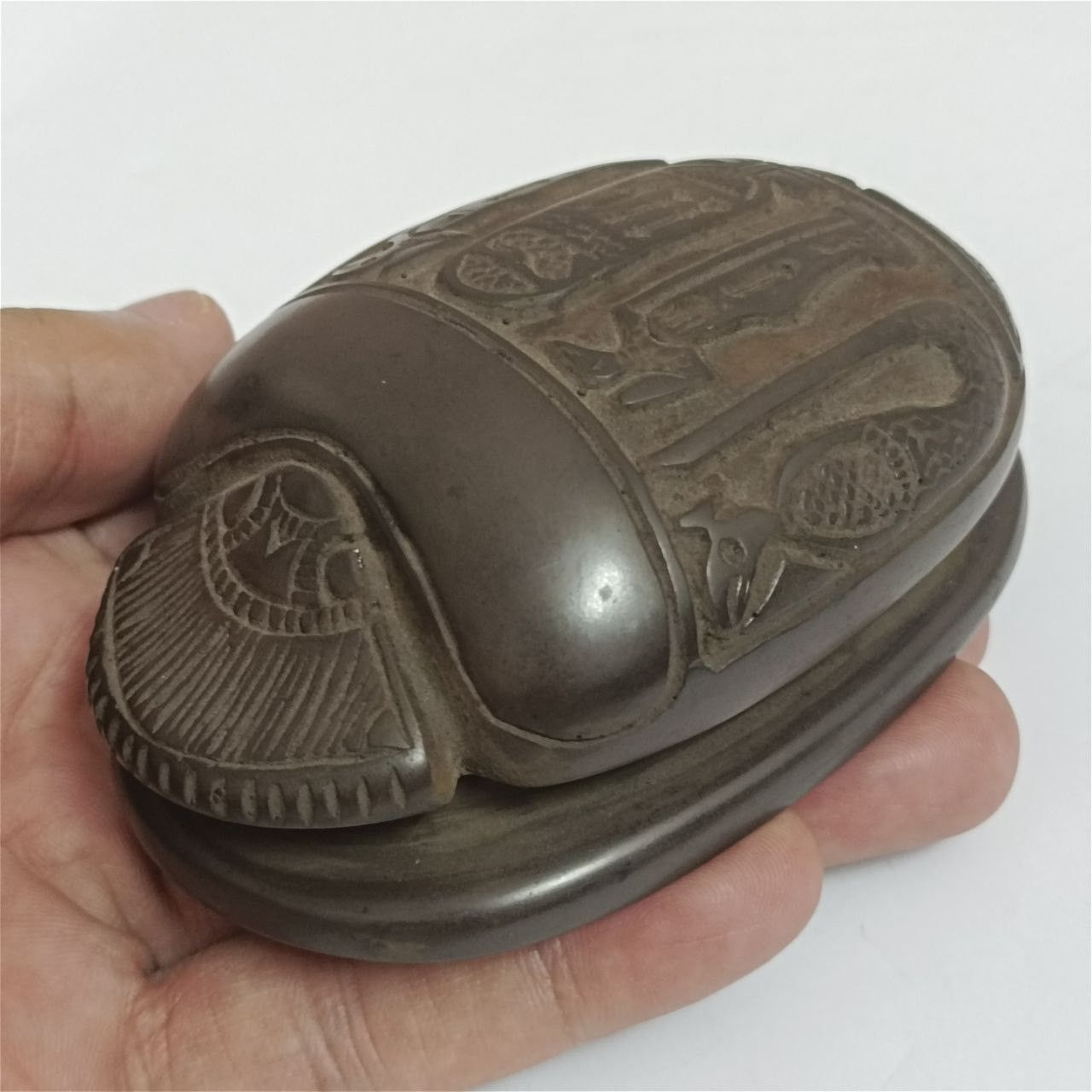 Handmade Hand-carved Egyptian scarab featuring hieroglyphs Size ONE SIZE - 2 Thumbnail
