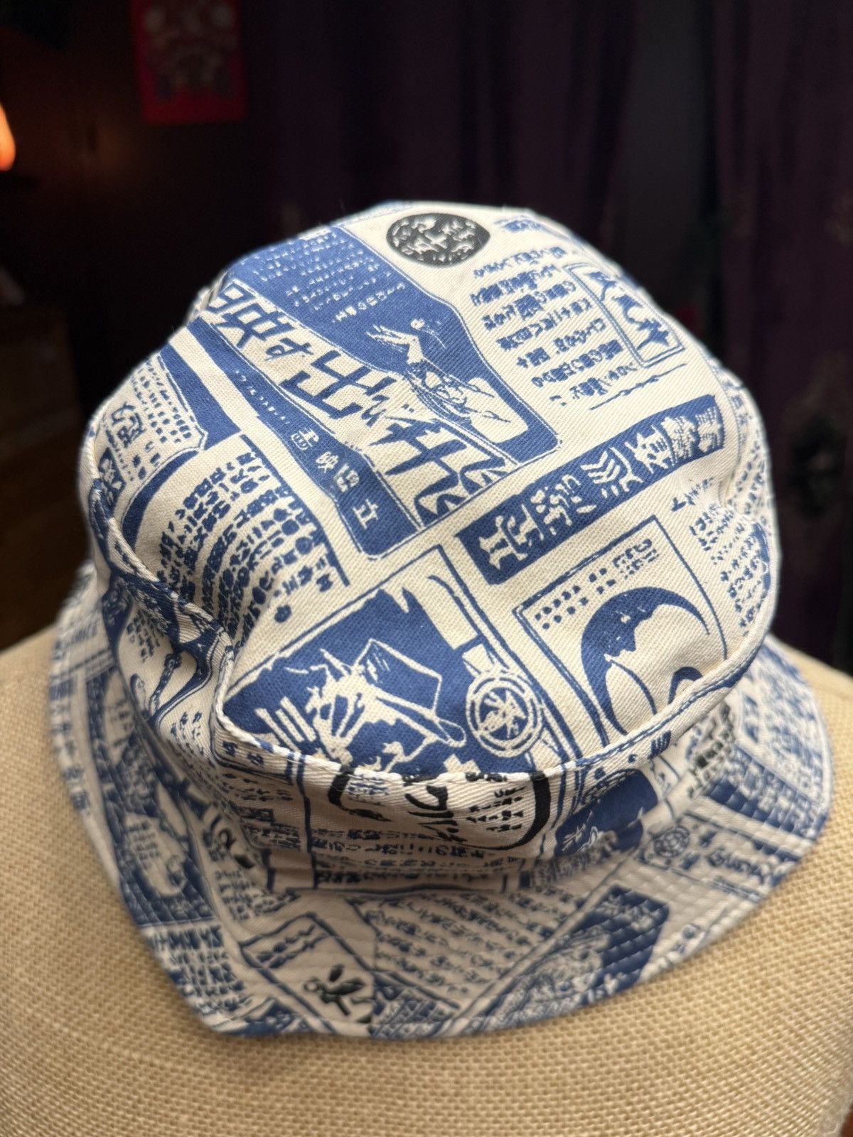 Other Vintage Japanese Newspaper Print Bucket Hat – Blue & Cream Size ONE SIZE - 4 Thumbnail