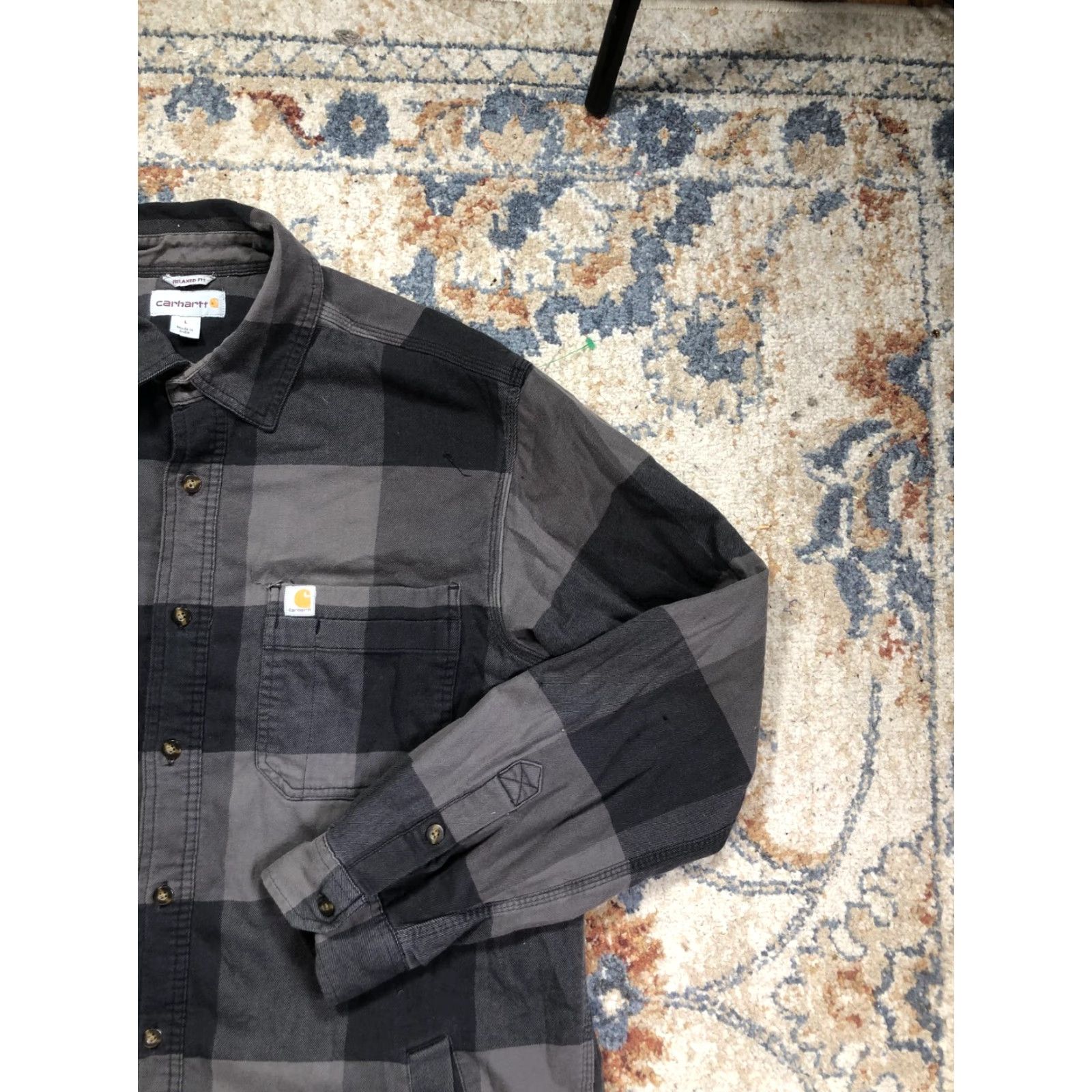 Carhartt VINTAGE Carhartt Shirt Jacket Mens L Gray Plaid Flannel Quilted Lined Button Front Size US L / EU 52-54 / 3 - 4 Thumbnail