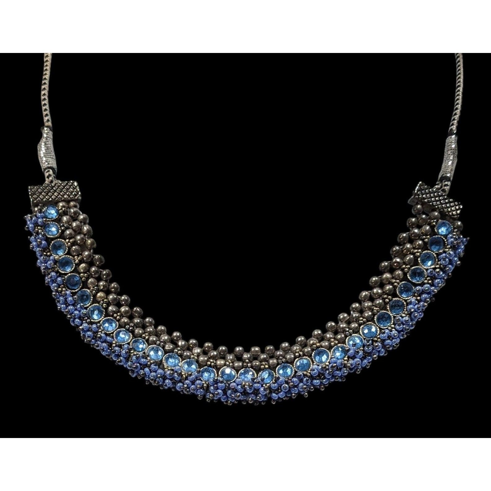 Other Indian Bridal Blue And Silver Tone Rhinestone And Beaded Adj Size ONE SIZE - 3 Thumbnail