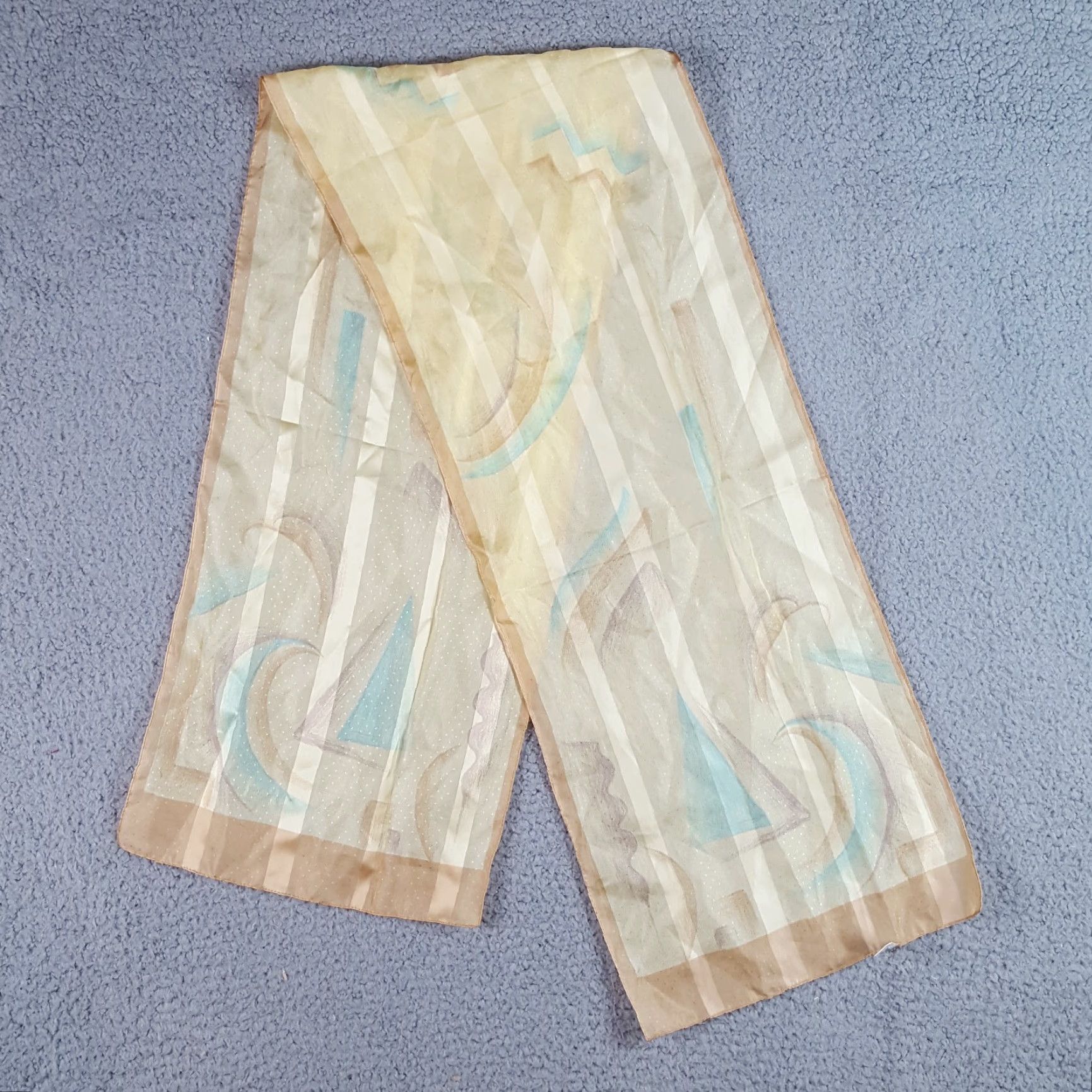 Vintage VINTAGE Italian Striped Dot Art Sheer Scarf Neck Wrap 50" Handkerchief Beige Size ONE SIZE - 2 Thumbnail