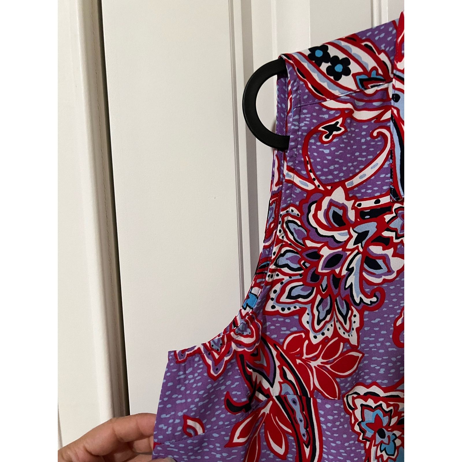 Liz Claiborne Sleeveless Blouse Purple Bloom Paisley Medium Top Pocket Size M / US 6-8 / IT 42-44 - 3 Thumbnail