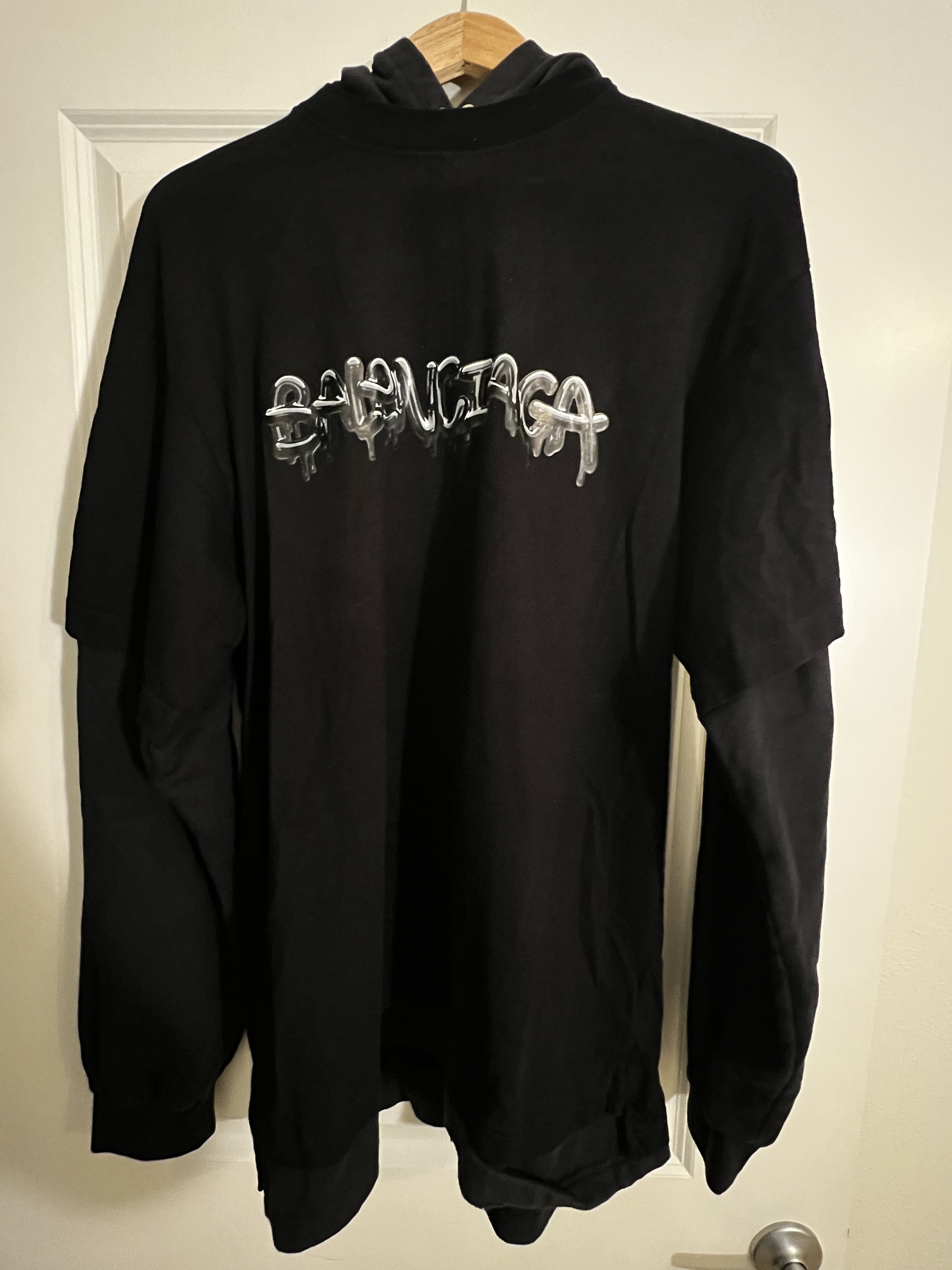 BALENCIAGA SLIME LOGO HOODED LONG SLEEVE T-SHIRT