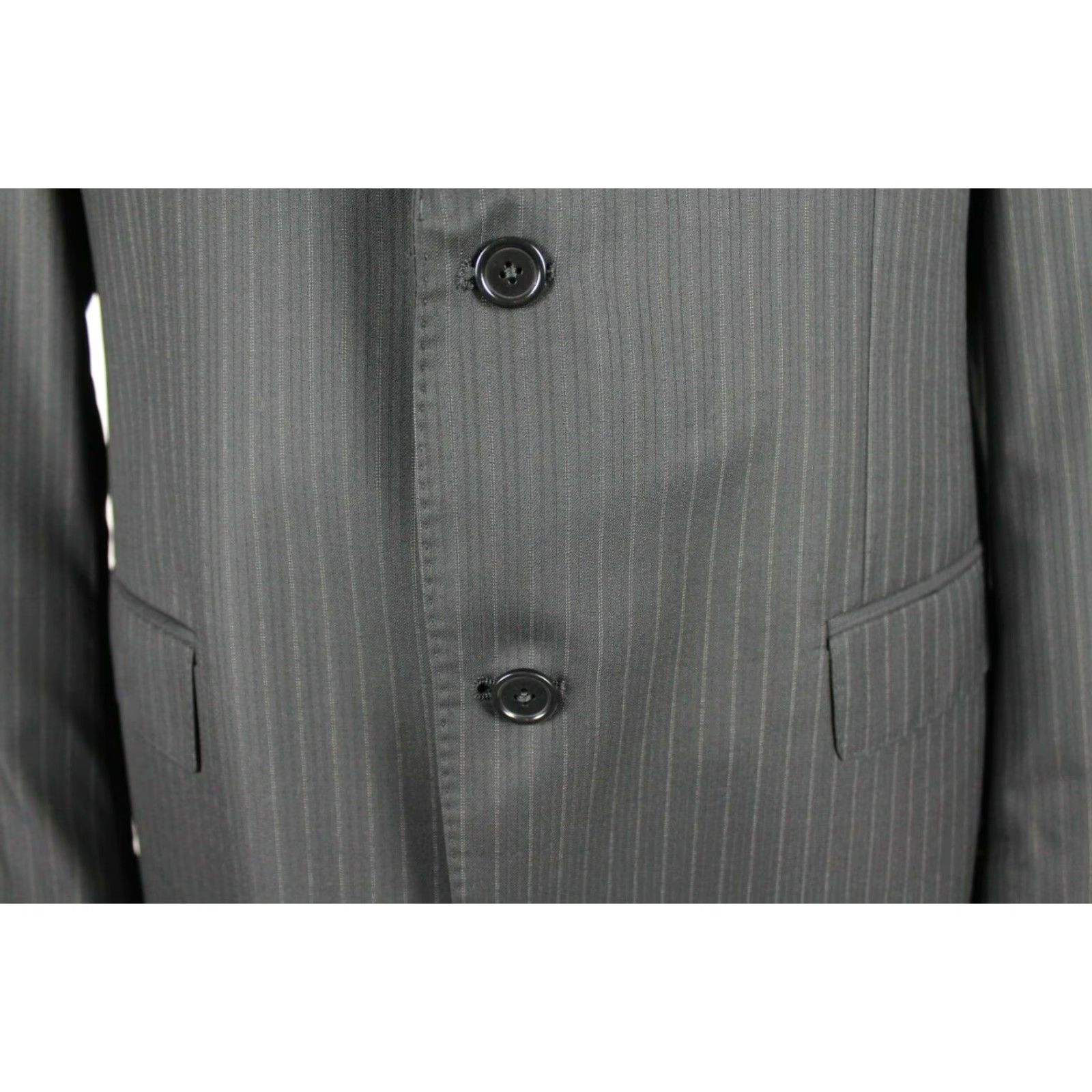 Vintage VINTAGE Blazer Jacket Striped Wool Blend Black 43R 2 Button - Emilio Yuste Mens Blazer Coat Size 42R - 3 Thumbnail