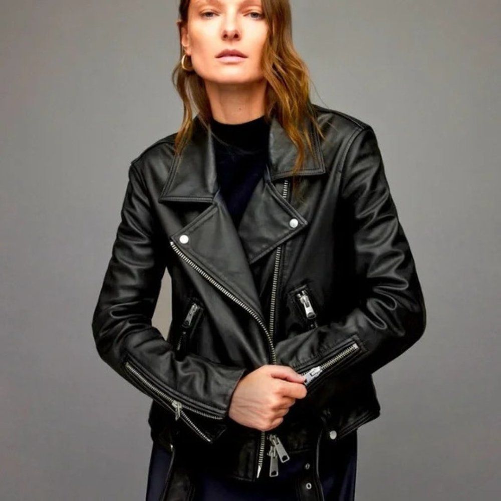 image of Allsaints Alllsaints Luna Estate Ltd Ed. Biker Jacket Real Leather Siz in Black, Women's (Size Larg