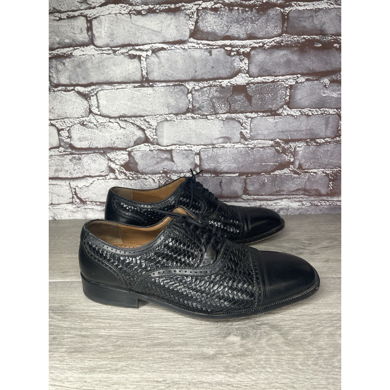 Magnanni Magnanni Black Leather Basketweaves Woven Lace Dress Shoes M Size US 8.5 / EU 41-42 - 5 Thumbnail