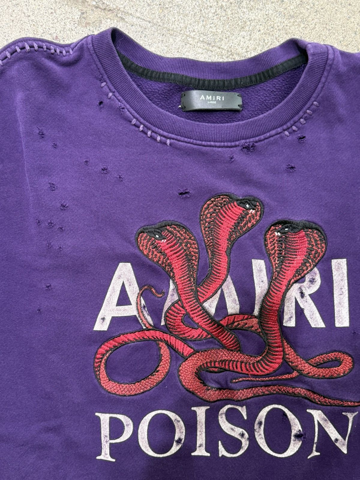 Amiri Amiri Poison Distressed Crewneck Purple Size US L / EU 52-54 / 3 - 3 Thumbnail