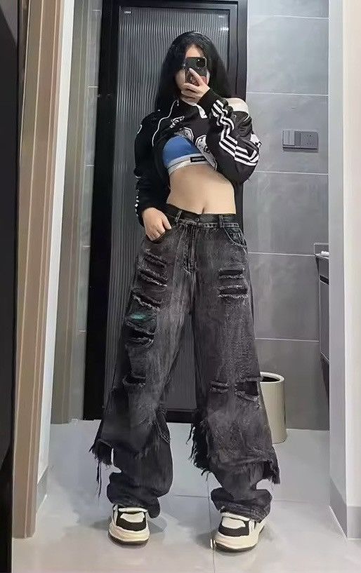Japanese Brand × Jean Y2K Ripped Fake Two-Piece Baggy Jeans Size 34" / US 12 / IT 48 - 3 Thumbnail