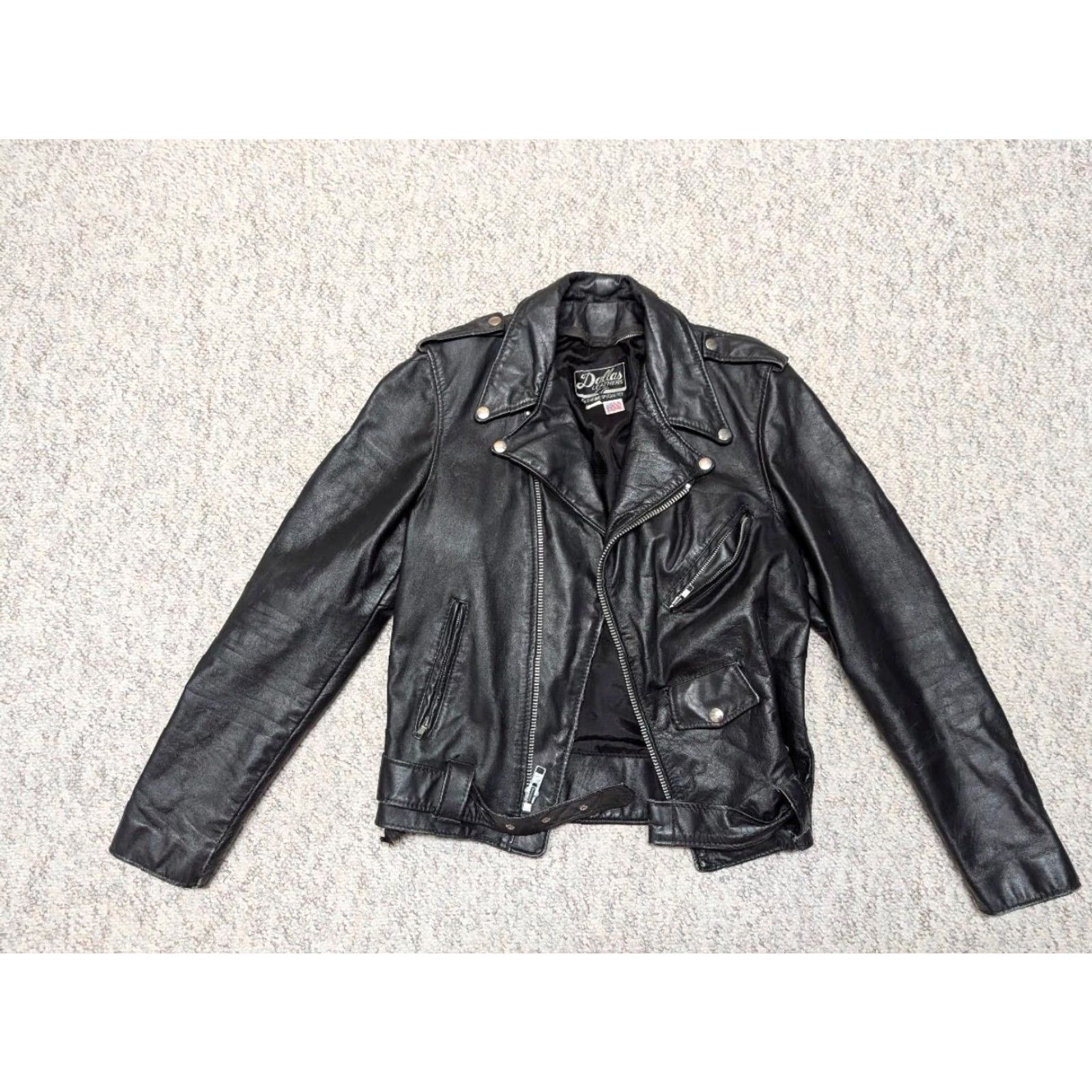 Vintage VINTAGE Dallas Leathers Biker Jacket Motorcycle Jacket Leather Cowhide 38 Black Mens S USA Made 1980s Size US S / EU 44-46 / 1 - 3 Thumbnail