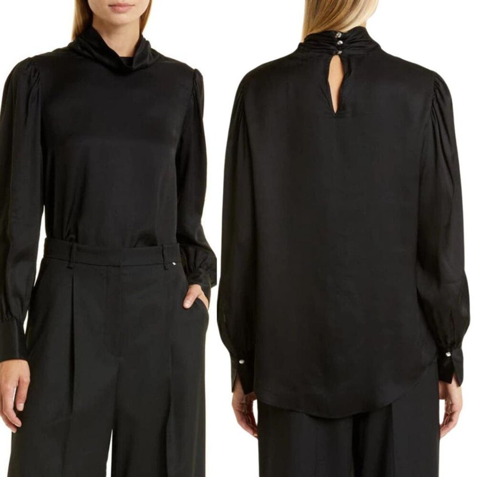 Image of Hugo Boss Boss Ivinta Black Keyhole Turtleneck Size 0 NWOT $348 Msrp, Women's