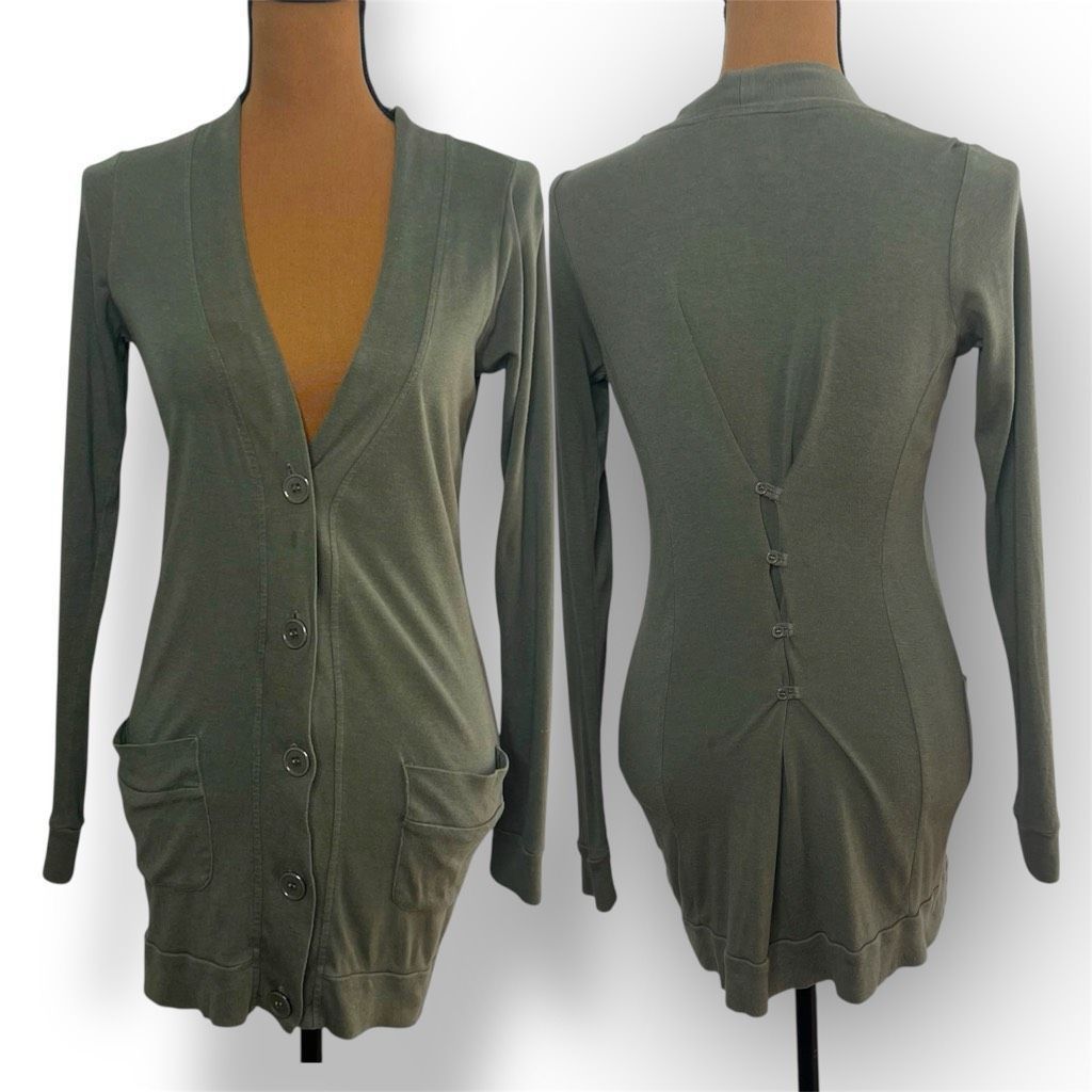 Derek Rose Pink Rose, Olive Green Button Front Cardigan, Button Cinched Size S / US 4 / IT 40 - 1 Thumbnail