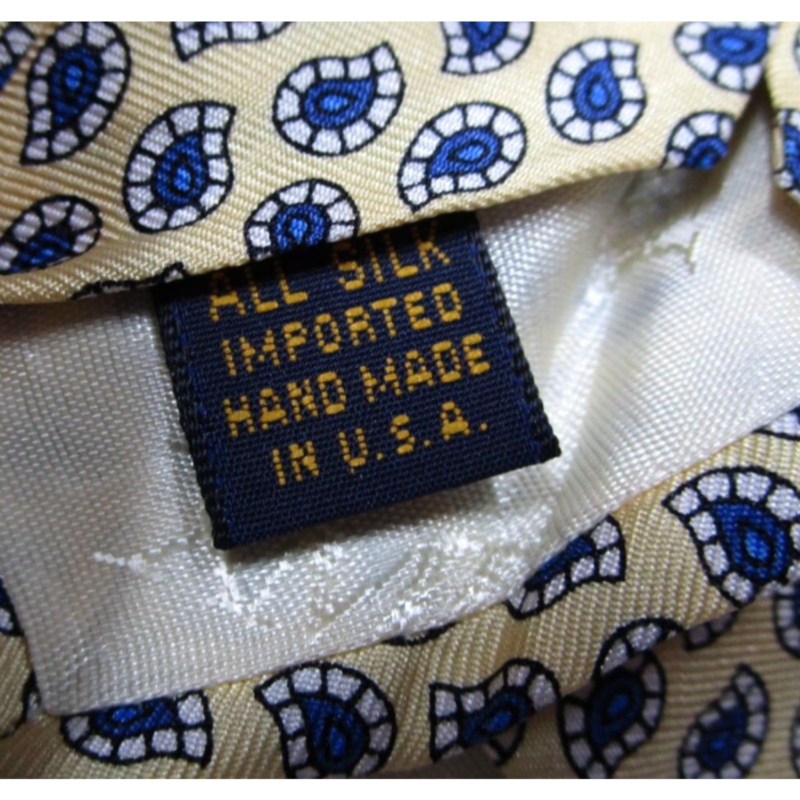 Vintage XMI Nordstrom Tie Mens Yellow Silk Hand Sewn Abstract Made in USA Size ONE SIZE - 4 Thumbnail