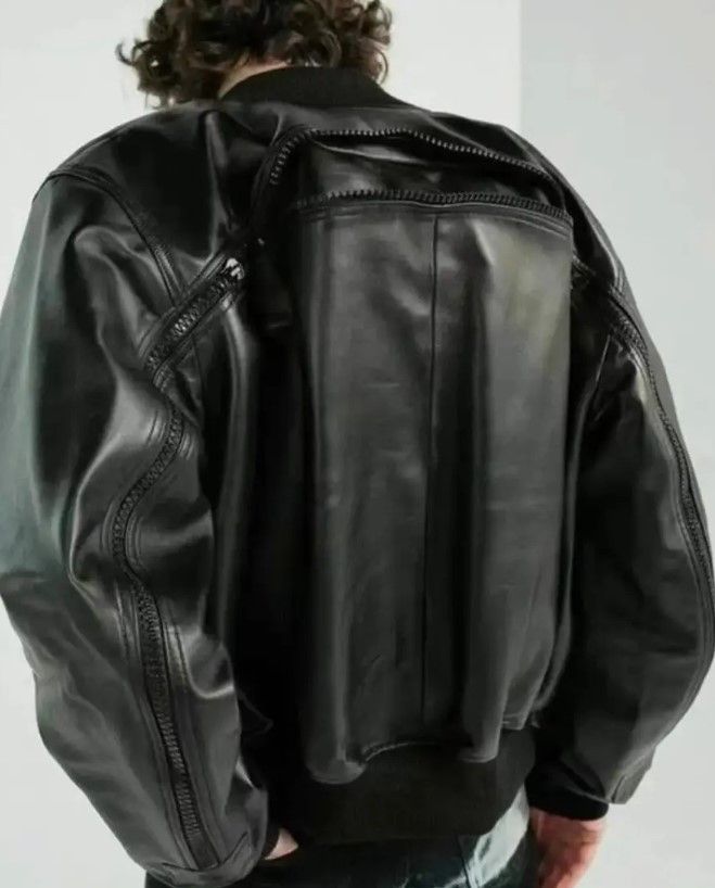 Dries Van Noten Lanvers Back zipped Leather Bomber Jacket MA-1