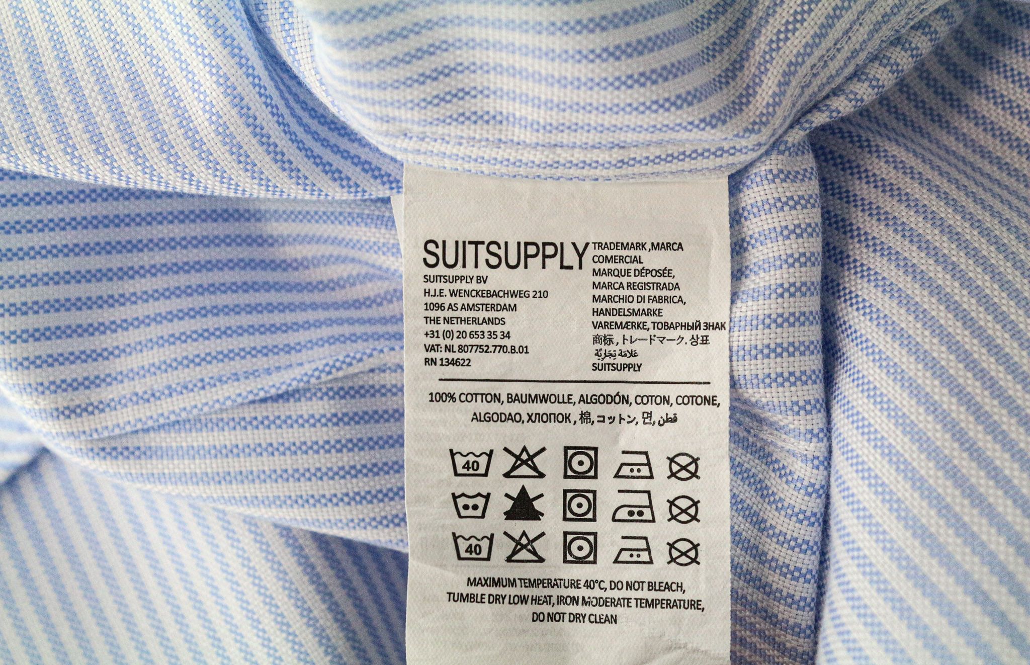 Suitsupply 40/15 3/4 Extra Slim Blue Cotton Stripe Shirt 79184 Size 40R - 6 Thumbnail