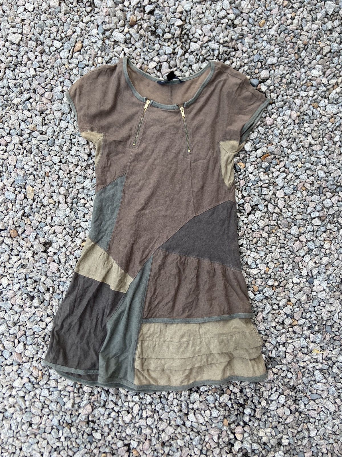 Patchwork Military green brown dress