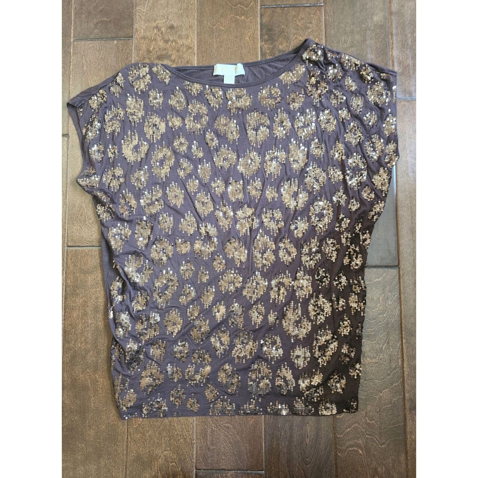 Michael Kors Michael Kors Women's Blouse - Floral Brown - Size L - Short Sleeve - Pullover - Regular Fit - All Seasons - Women Size L / US 10 / IT 46 - 2 Thumbnail