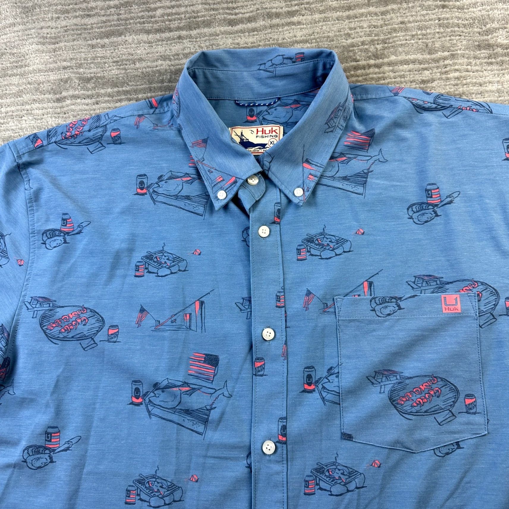 Vintage Huk Shirt Mens Extra Large Blue All Over Print Performance Fishing Outdoors USA Size US XL / EU 56 / 4 - 3 Thumbnail