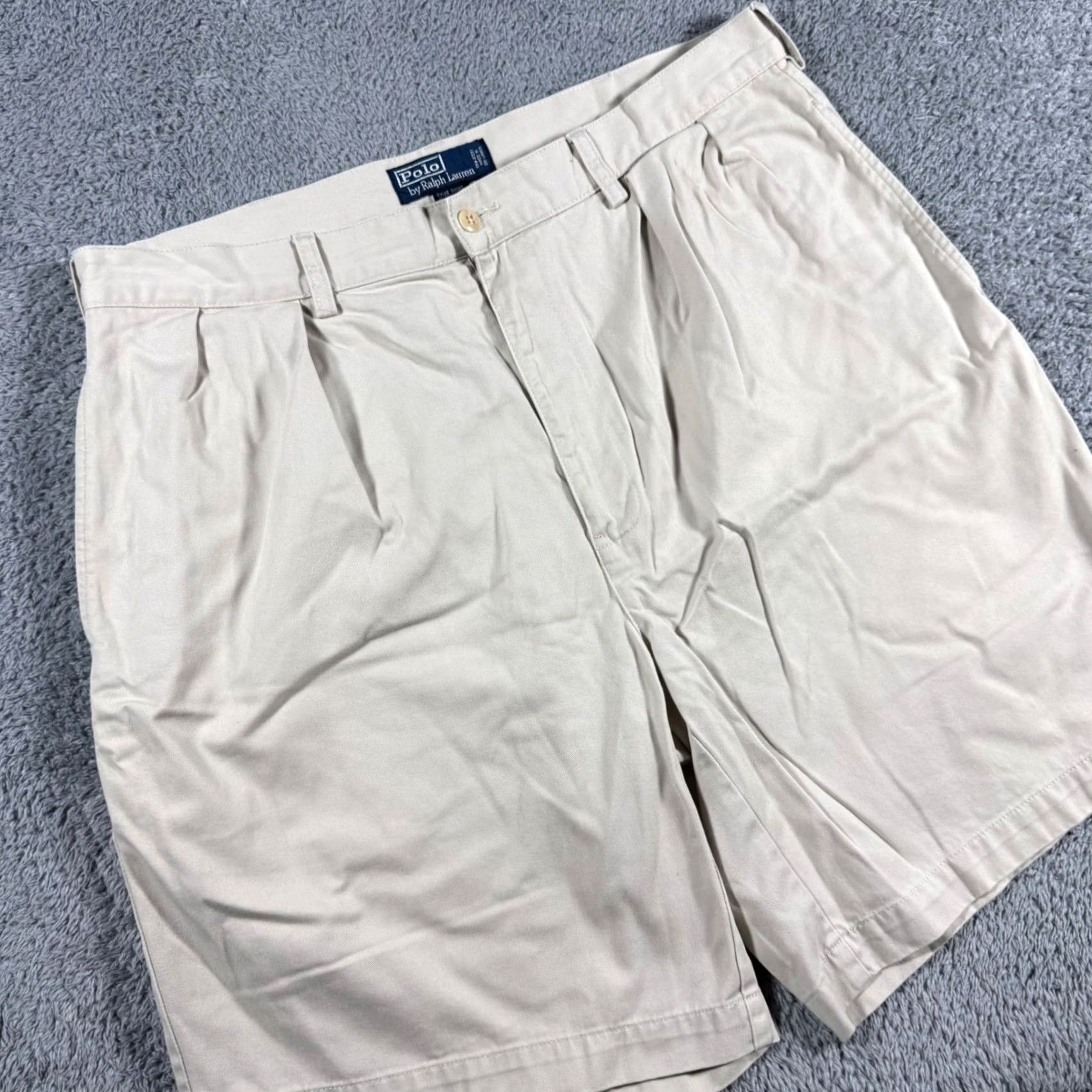 Polo Ralph Lauren Polo Ralph Lauren Tyler Short Mens 38 Tan Khaki Double Pleated Classic Chino Shorts, Beige, 90s, Vintage Preppy, Casual, Travel, Cotton, Classic Fit Size US M / EU 48-50 / 2 - 2 Thumbnail