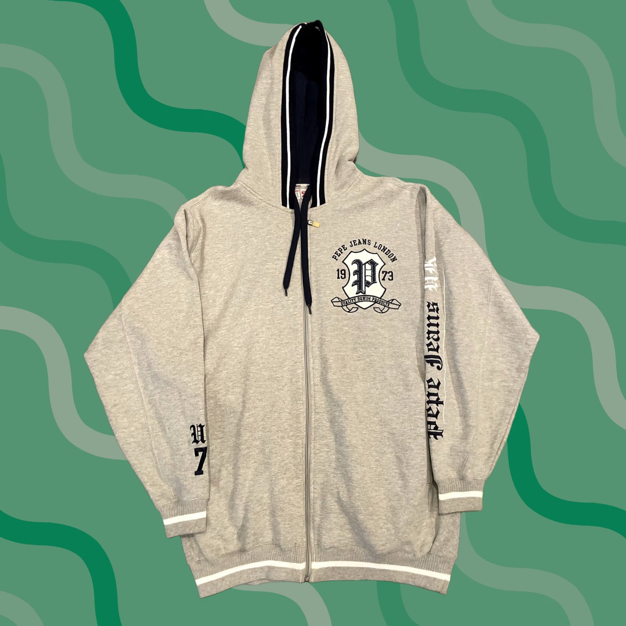 Pepe Jeans VINTAGE Pepe Jeans London Y2K Men's Hooded Full Zip Graphic Print Hoodie Size L Gray Size US L / EU 52-54 / 3 - 1 Thumbnail