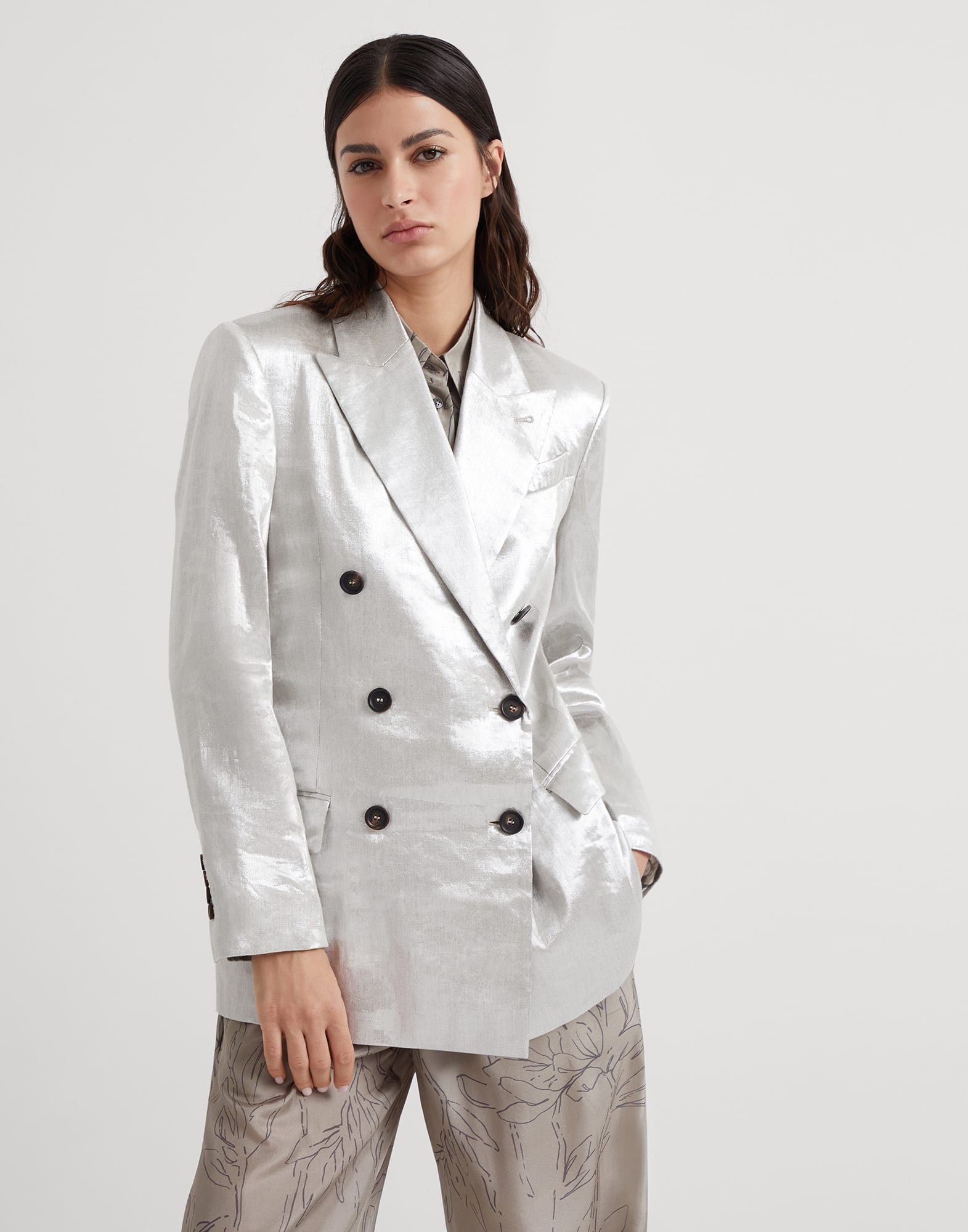 Brunello Cucinelli o1w1db10825 Woven Jacket Wool in Silver Size M / US 6-8 / IT 42-44 - 1 Thumbnail