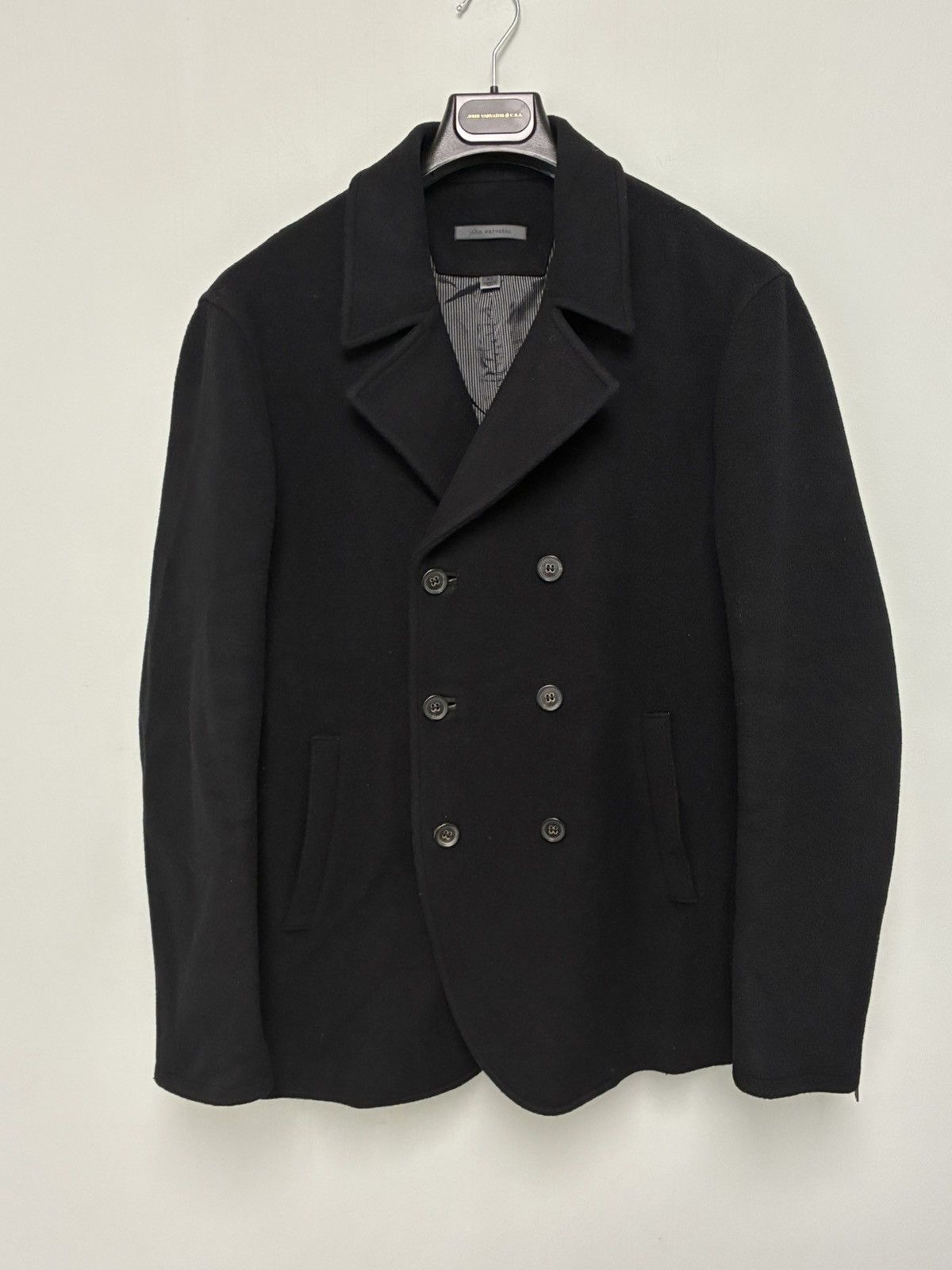 John Varvatos Black leather collar peacoat jacket EU 50 USA 40 Size US M / EU 48-50 / 2 - 2 Thumbnail