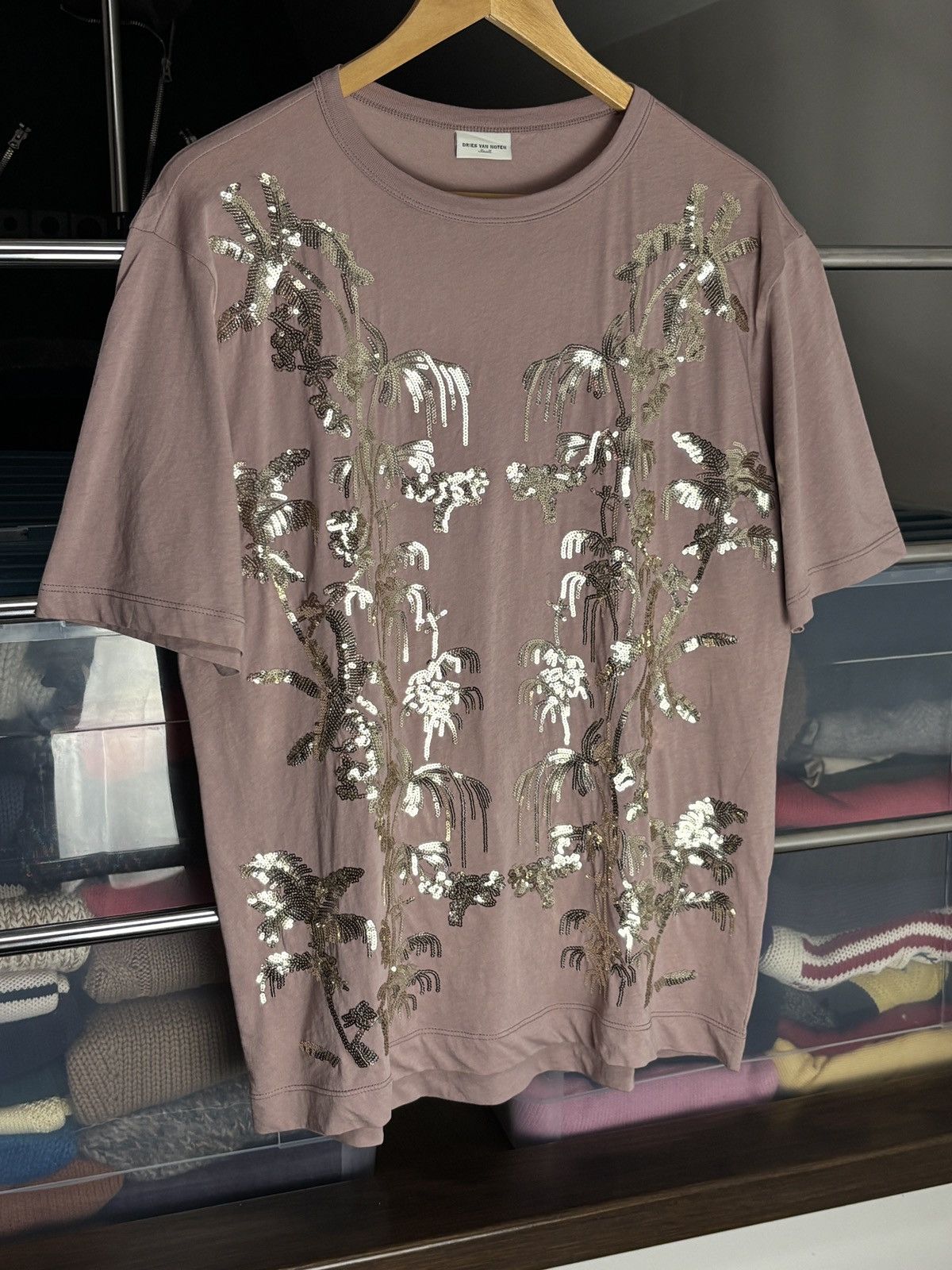 Dries Van Noten Dries Van Noten Sequin Palm Tree Salmon T-Shirt Size US S / EU 44-46 / 1 - 2 Thumbnail