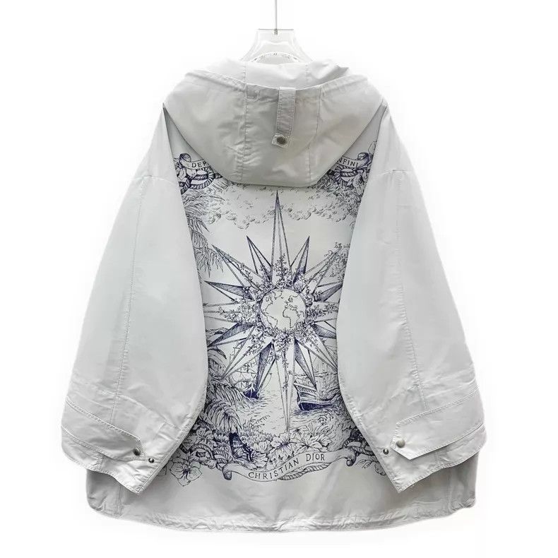 Dior Dior Greyish-white floral printed hooded drawstring semi-z Size S / US 4 / IT 40 - 2 Thumbnail