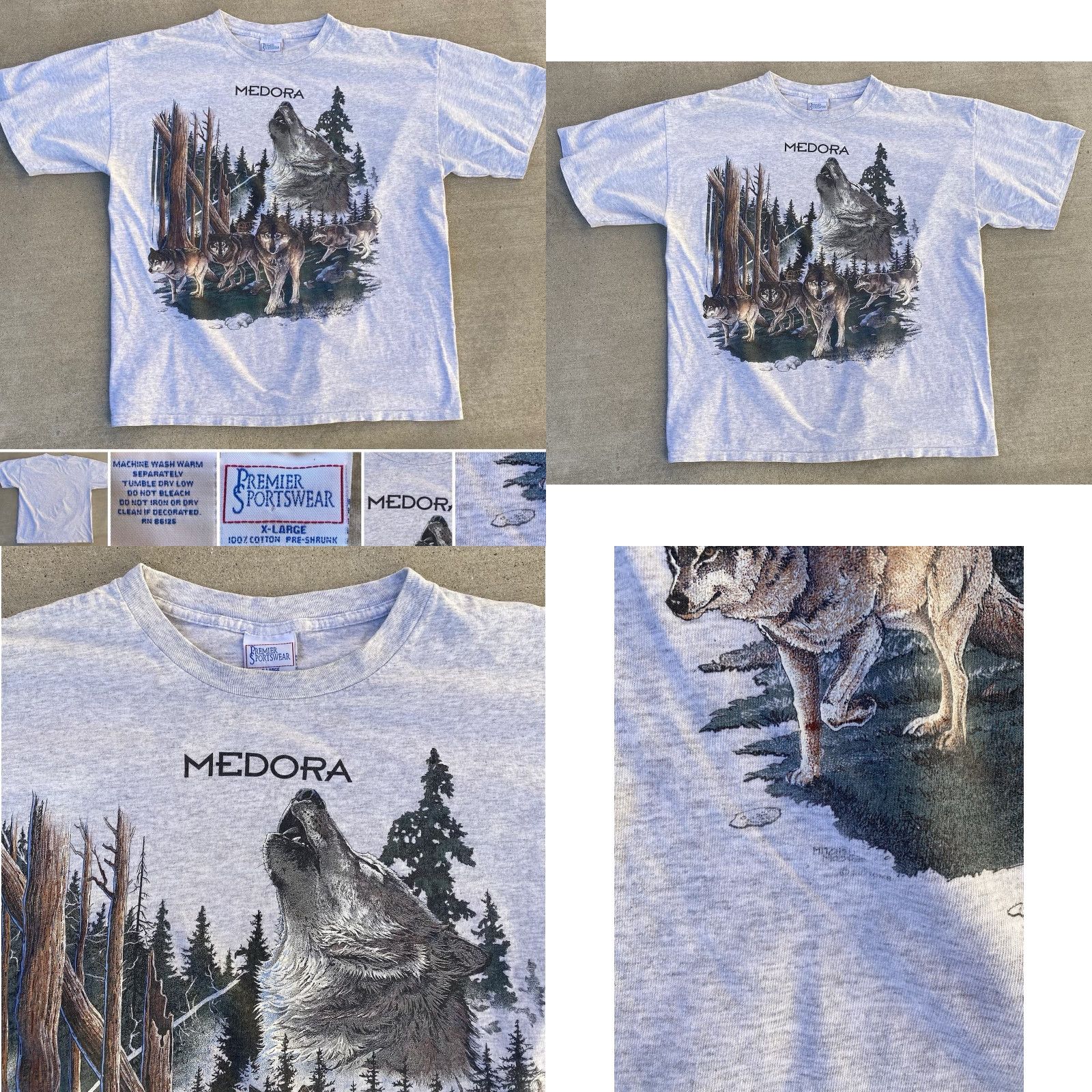 Vintage VINTAGE Medora North Dakota Wolf Pack Graphic T-Shirt Nature Tee Wildlife XL Mens Gray 100% Cotton Premier Sportswear 1990s Wolf Pack Outdoors Size US XL / EU 56 / 4 - 10 Thumbnail
