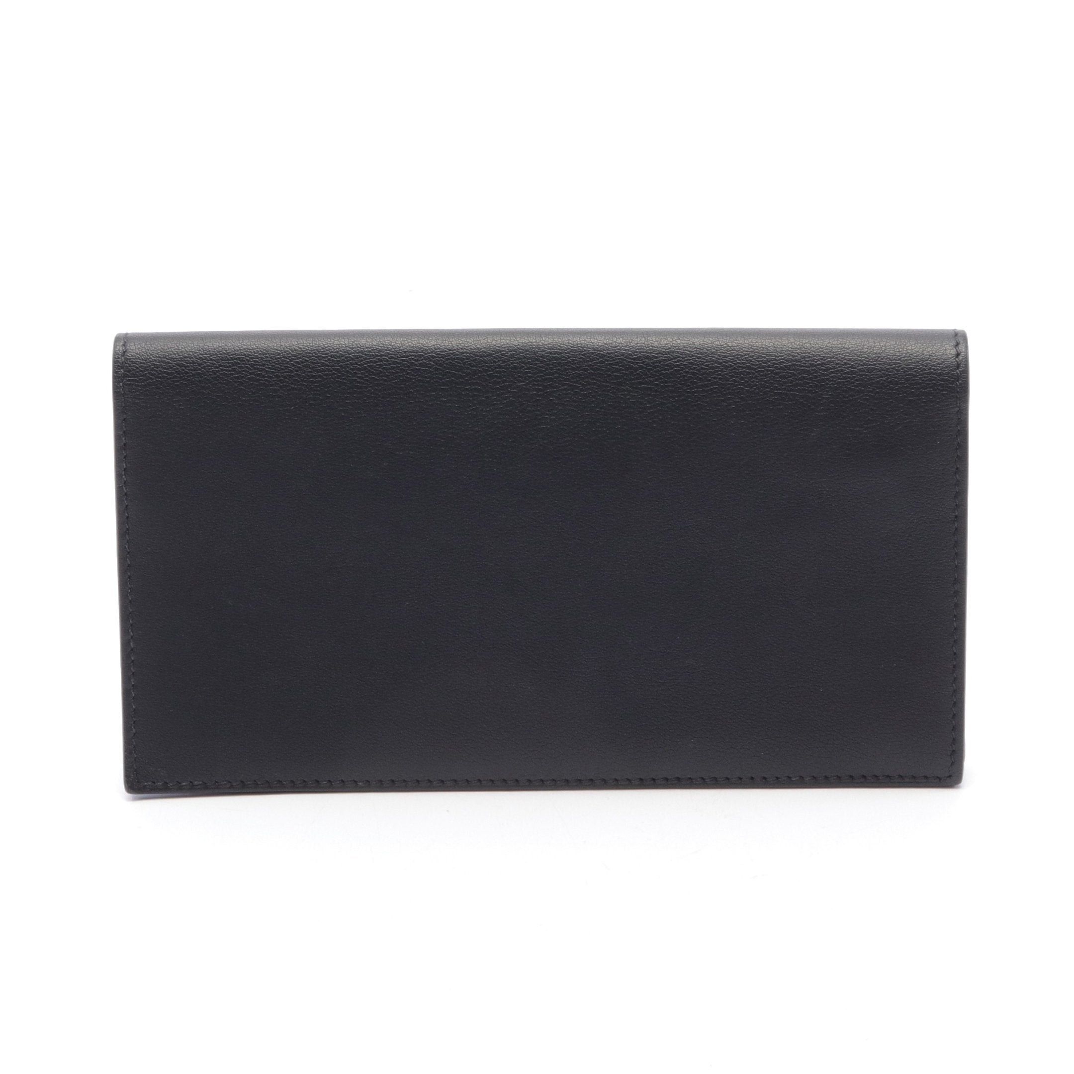 image of Hermes Citizen Twill Long Silk In Bi-Fold Long Wallet Veau Swift Black Silver Hardware D Stamp, Wom