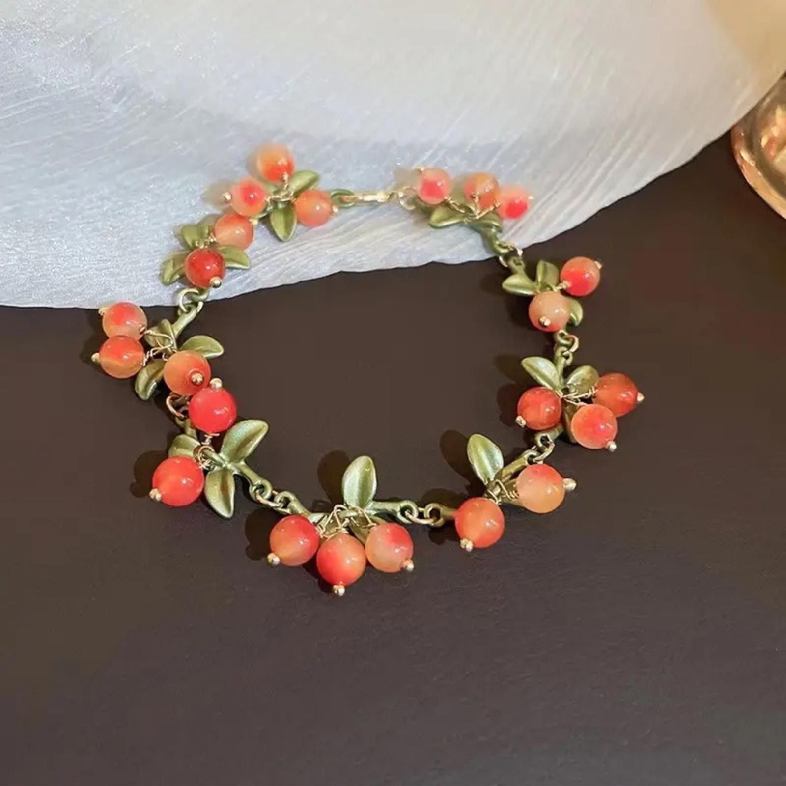 Designer Floral Charm Bracelet in Green and Orange Size ONE SIZE - 4 Thumbnail
