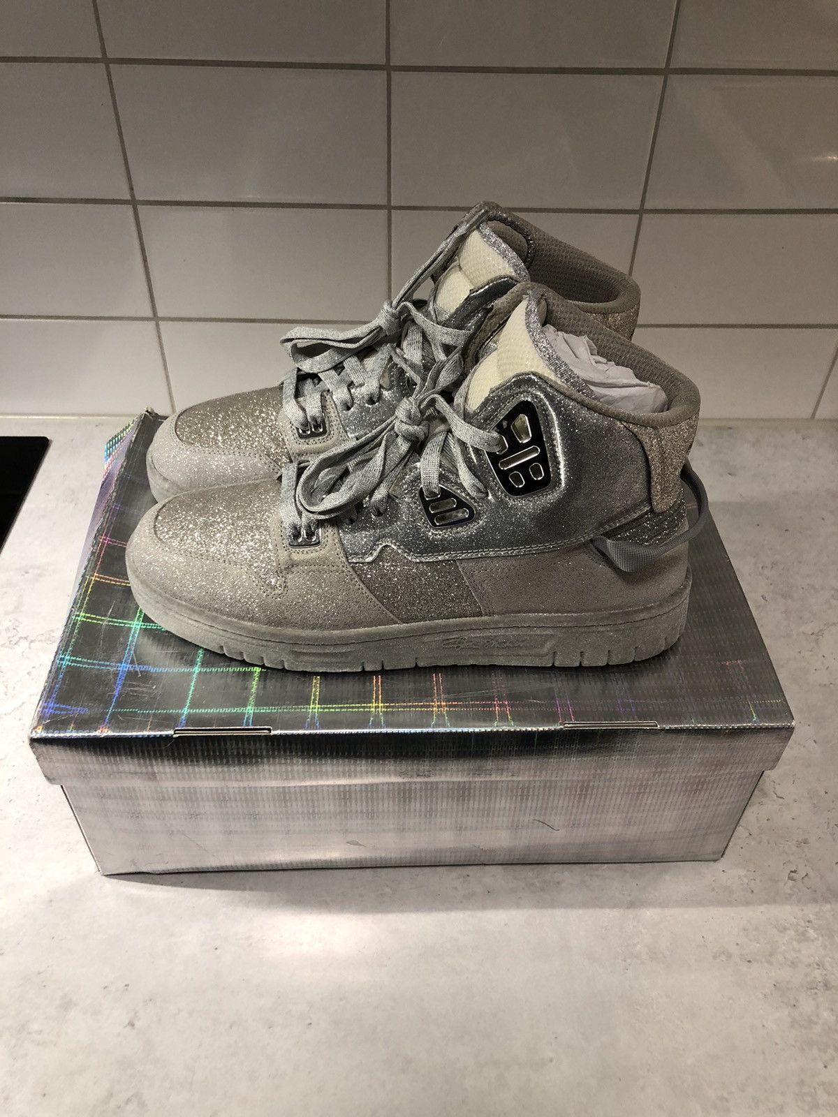Acne Studios Acne Studios Silver HighTop Glitter Sneakers Size US 10 / EU 43 - 1 Thumbnail