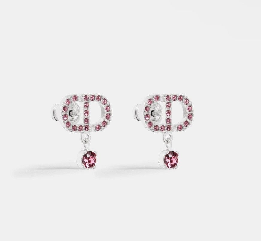 Dior Dior PETIT CD STUD EARRING Palladium-Finish Pink Crystals Size ONE SIZE - 1 Thumbnail