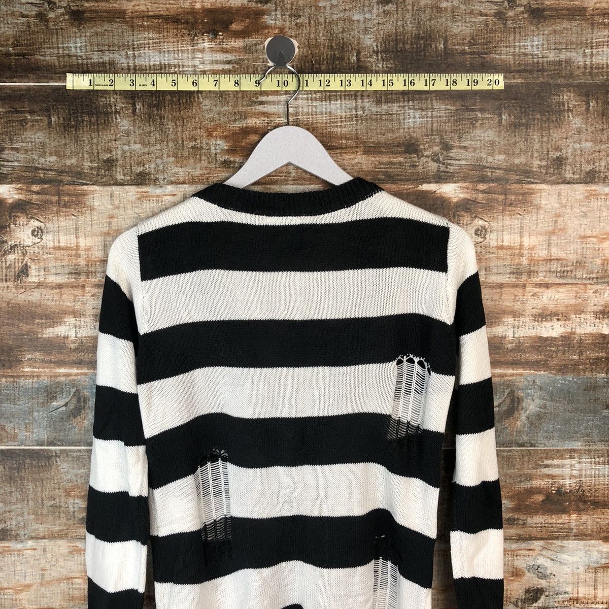 Japanese Brand × Solid and Striped Colza Stripe Black prison ripped Cardigan Knitwear #A2042 Size M / US 6-8 / IT 42-44 - 16 Thumbnail