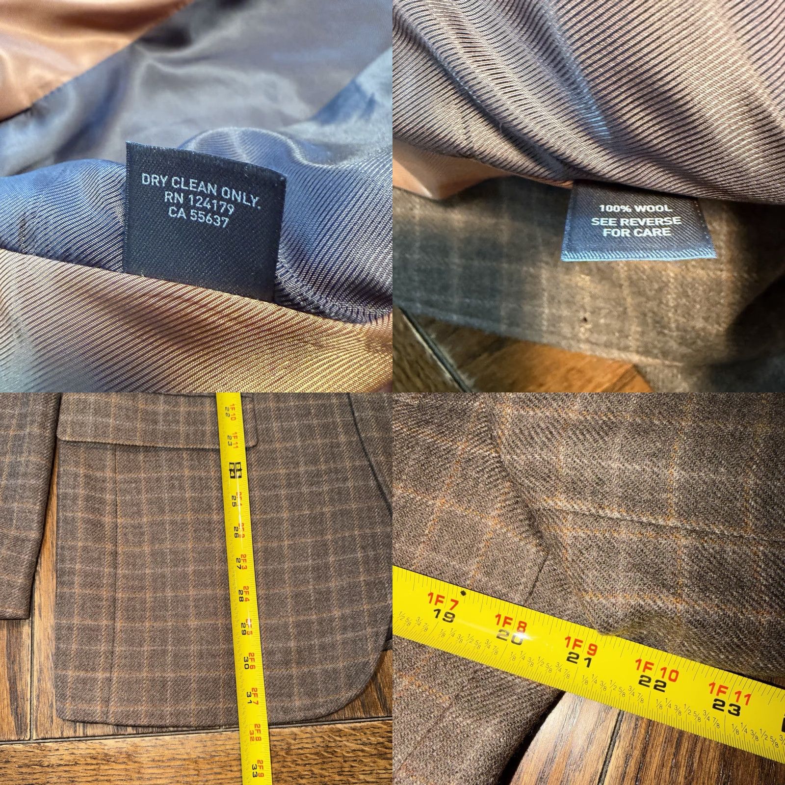 Johnston & Murphy Johnston & Murphy Mens Blazer Medium Brown Plaid Wool Sport Coat Jacket 3 Button Size 40R - 8 Thumbnail