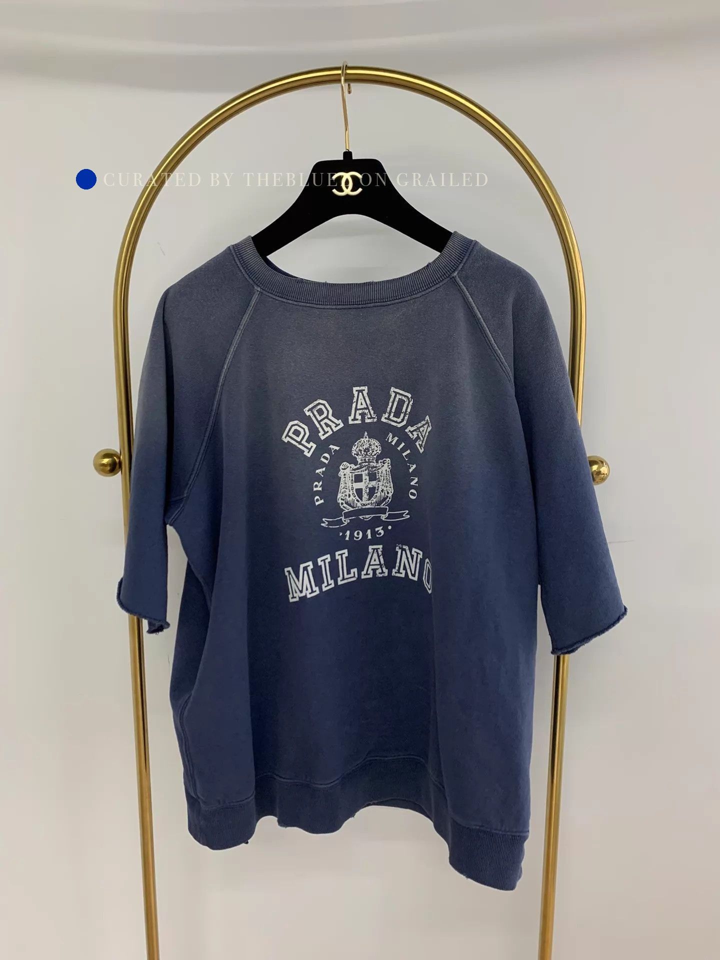 Prada Washed Blue Distressed Short Sleeve Tee Size US M / EU 48-50 / 2 - 1 Thumbnail