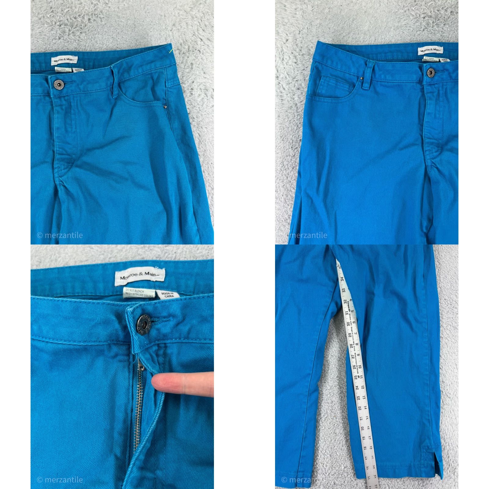 Vintage Monroe and Main Pants 12 Blue 100% Cotton Twill Capri Wide-Leg Relaxed Floral Crop Pockets Stretch American Designer Womens Size 34" / US 12 / IT 48 - 8 Thumbnail