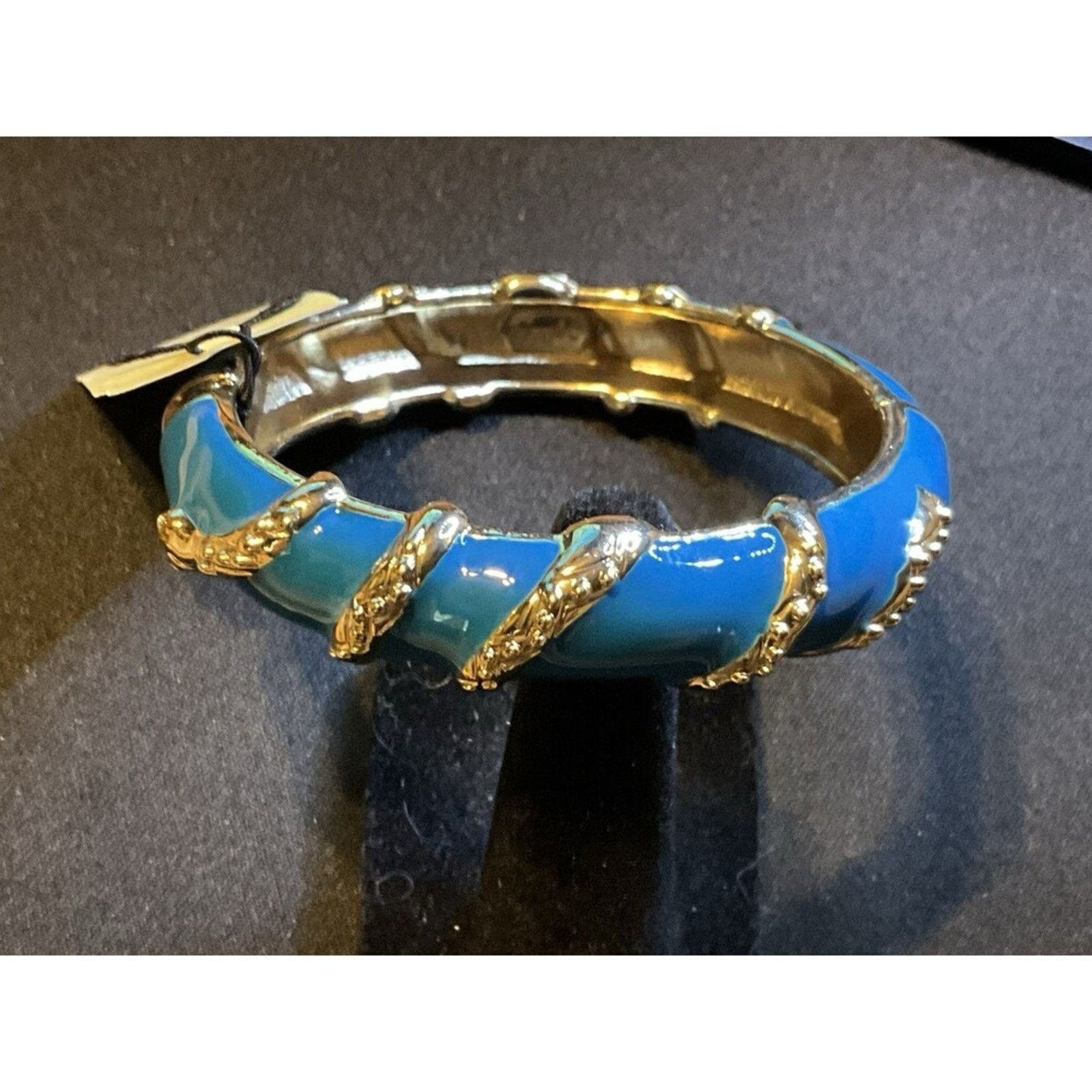 Other Sequin Blue Aqua Enamel Hinged Open Bangle Bracelet NWT 7in Size ONE SIZE - 1 Thumbnail