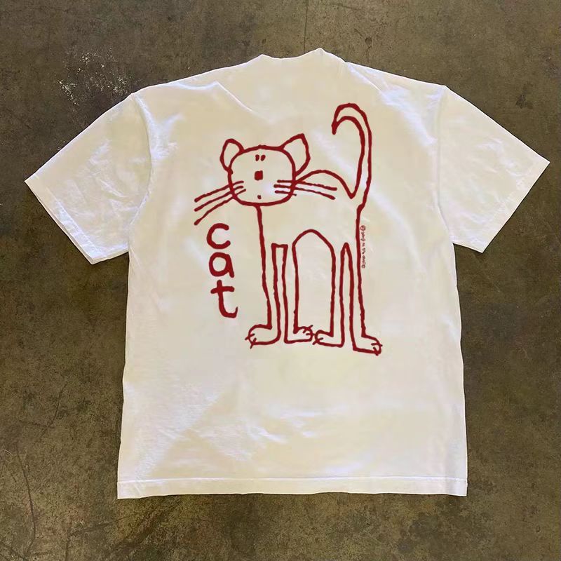Vintage Cute cat print loose casual cotton tee Size US M / EU 48-50 / 2 - 1 Thumbnail