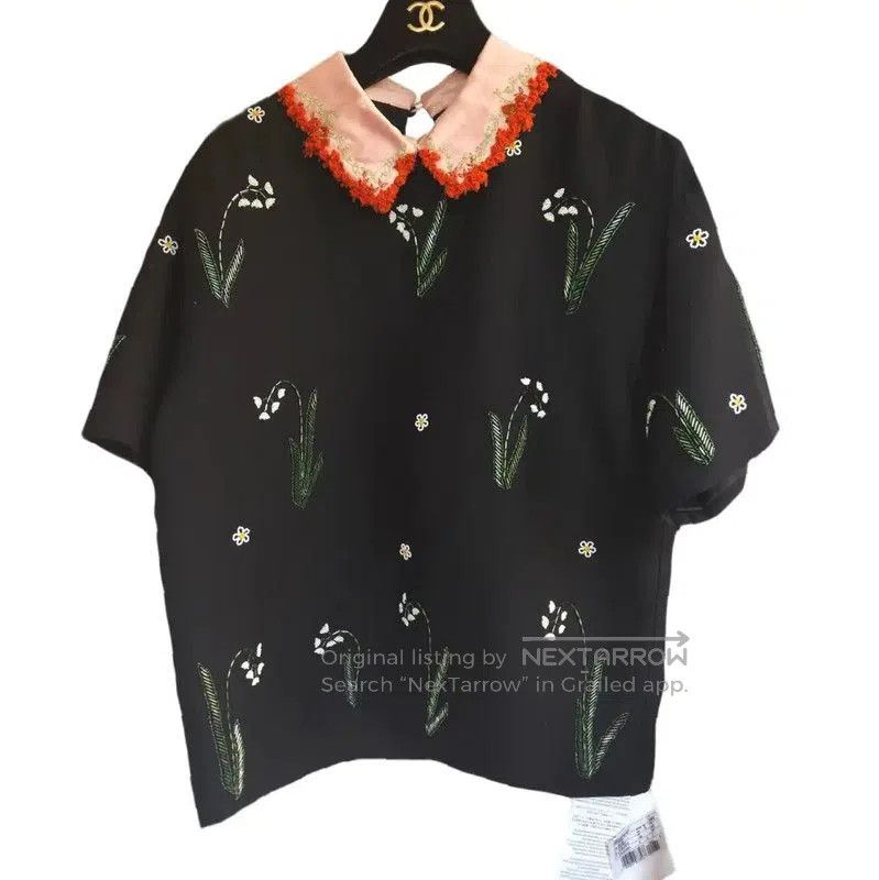 Valentino Valentino Black Wool Short Sleeve Embroidered Shirt . Size M / US 6-8 / IT 42-44 - 1 Thumbnail