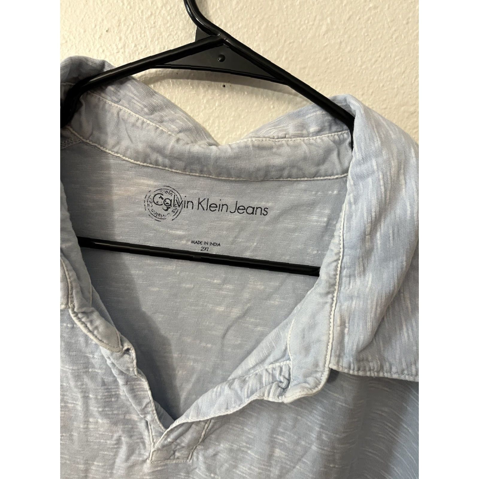 Calvin Klein Calvin Klein Polo Shirt Short Sleeve Blue Solid Mens Size 2XL Size US XXL / EU 58 / 5 - 2 Thumbnail