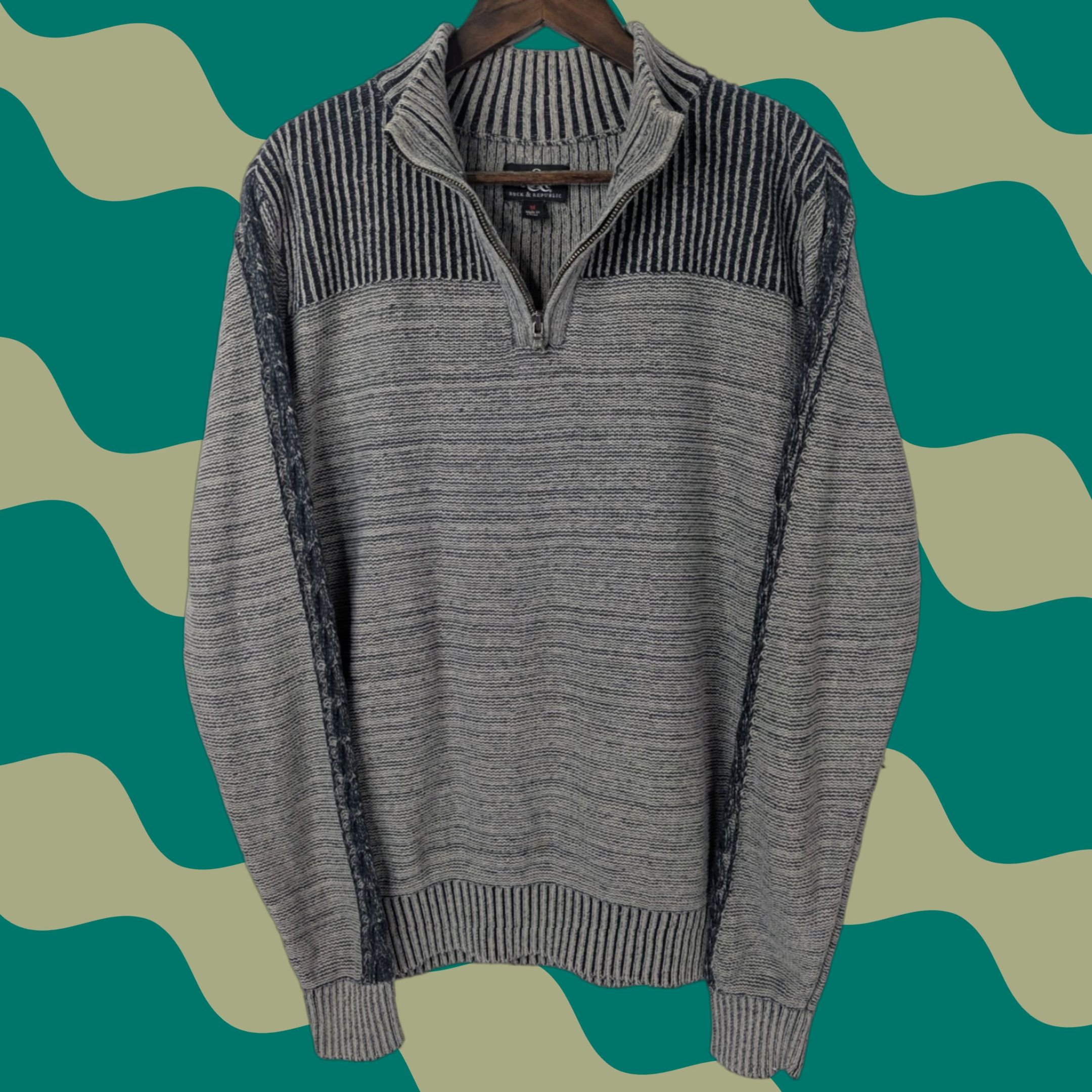 Vintage Rock & Republic Sweatshirt Mens Quarter Zip Mock Neck 1/4 Zip Size M Gray/Black Long Sleeve Pullover - Regular Adult Mens Size US M / EU 48-50 / 2 - 1 Thumbnail